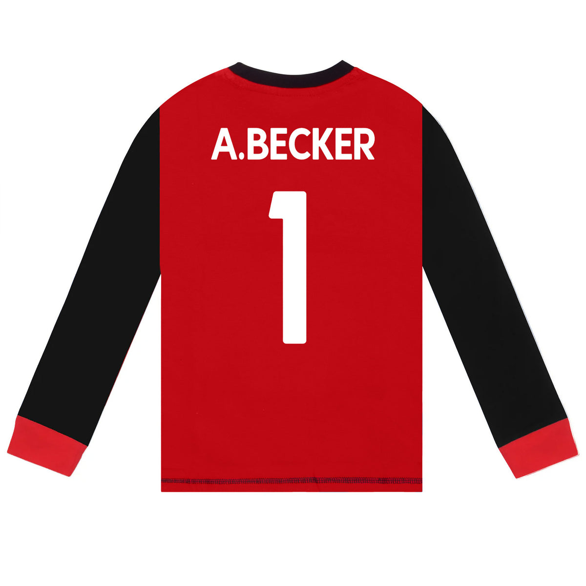Liverpool kids long pyjamas in red & black. Long sleeve top with club crest. Long legged bottoms with crest.
