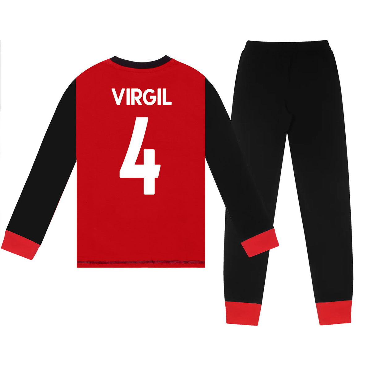 Liverpool kids long pyjamas in red & black. Long sleeve top with club crest. Long legged bottoms with crest.