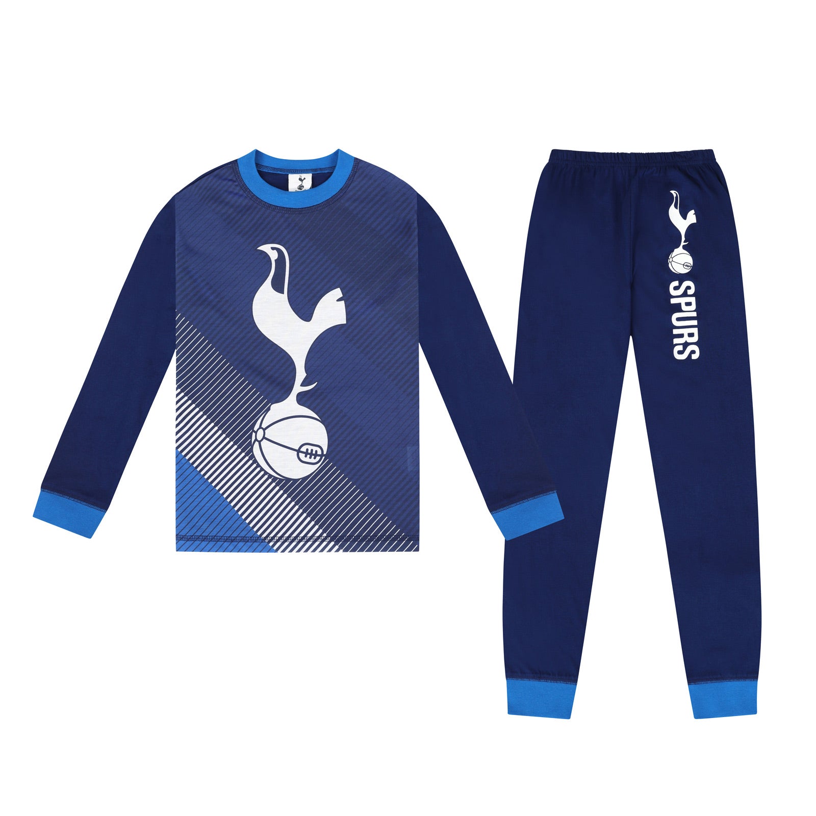 Spurs kids long pyjamas in blue incl a long sleeve top with graphic crest with long legged bottoms