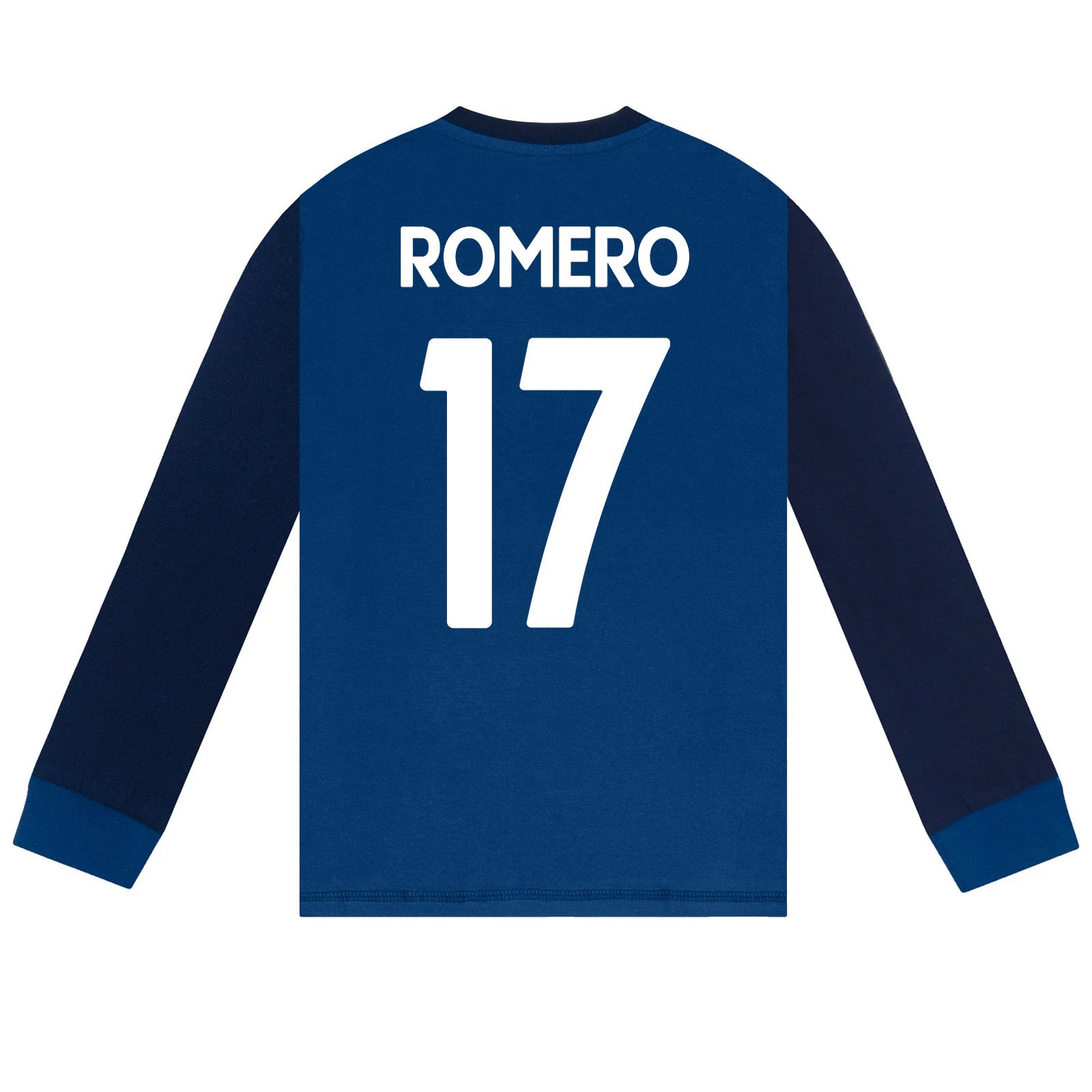 Spurs kids long pyjamas in navy blue with long sleeve top with graphic crest with long legged bottoms