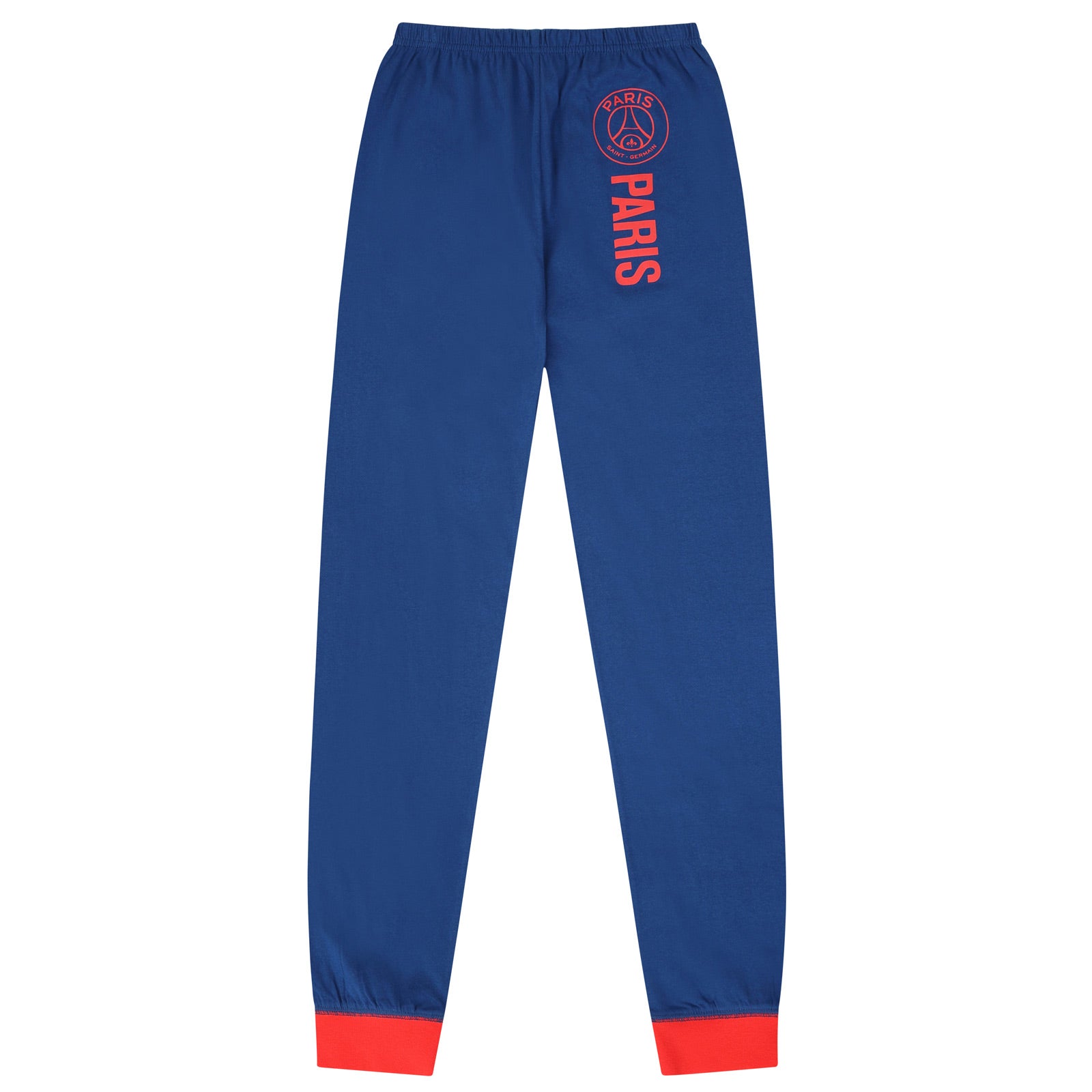 PSG kids long pyjamas in blue iwith long sleeve top with graphic crest with long legged bottoms