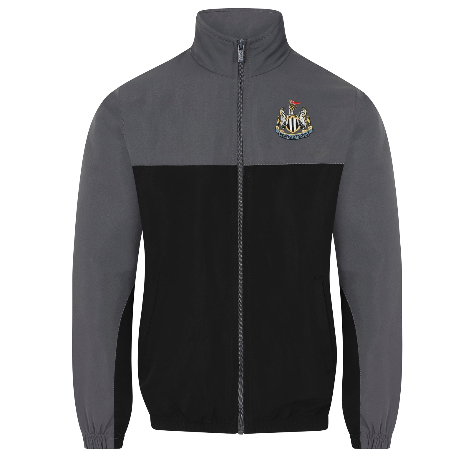 Newcastle Utd adults tracksuit in black with club crest to chest and left thigh
