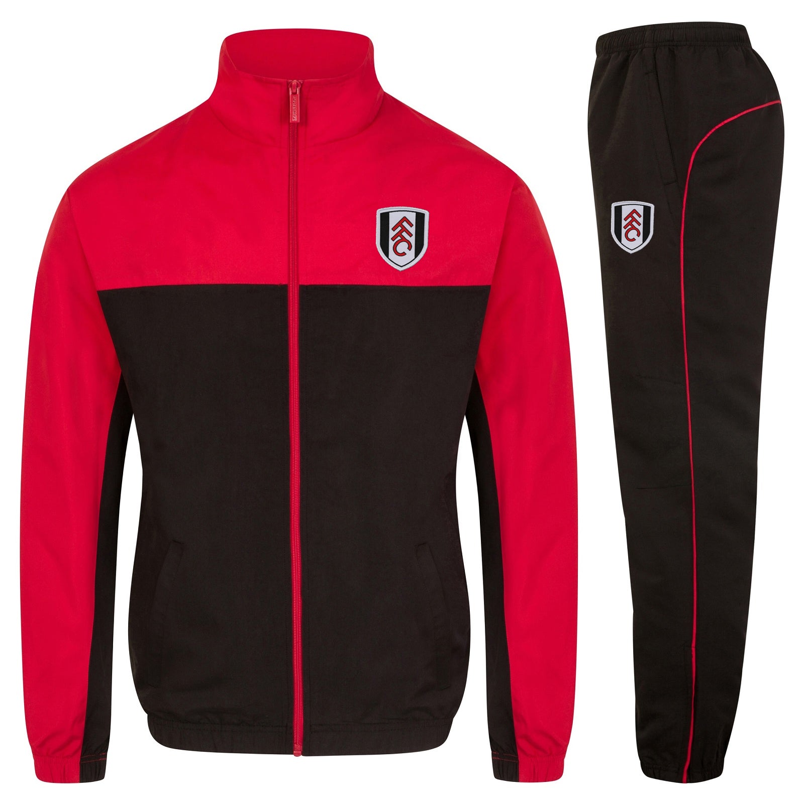 Fulham adults tracksuit in black with club crest to chest and left thigh