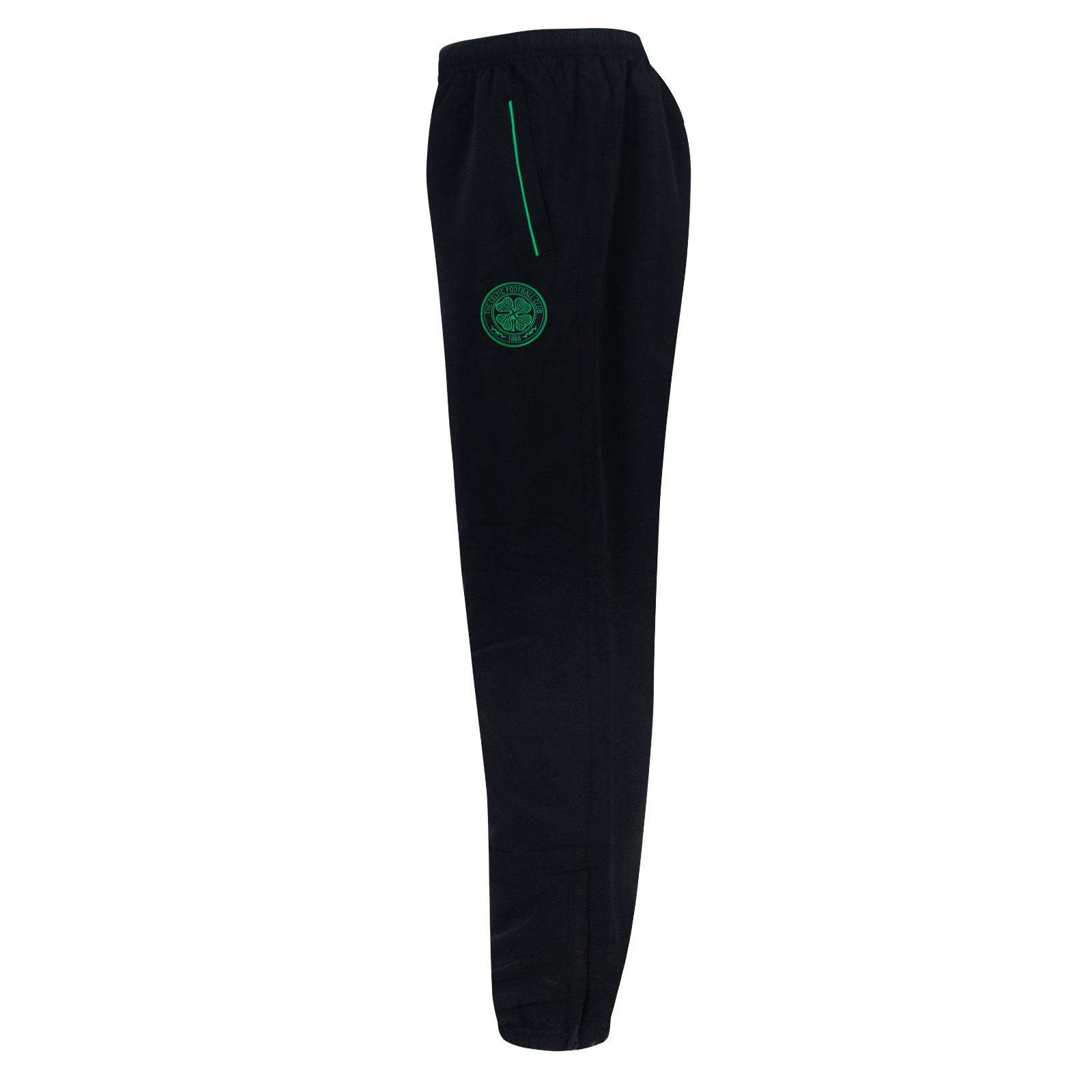 Celtic adults tracksuit in black with club crest to chest and left thigh