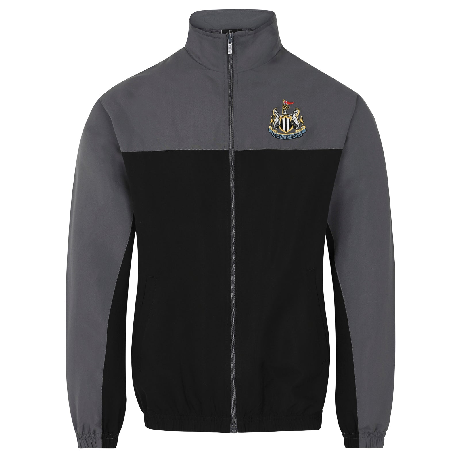 Newcastle Utd kids tracksuit in black with club crest to chest and left thigh