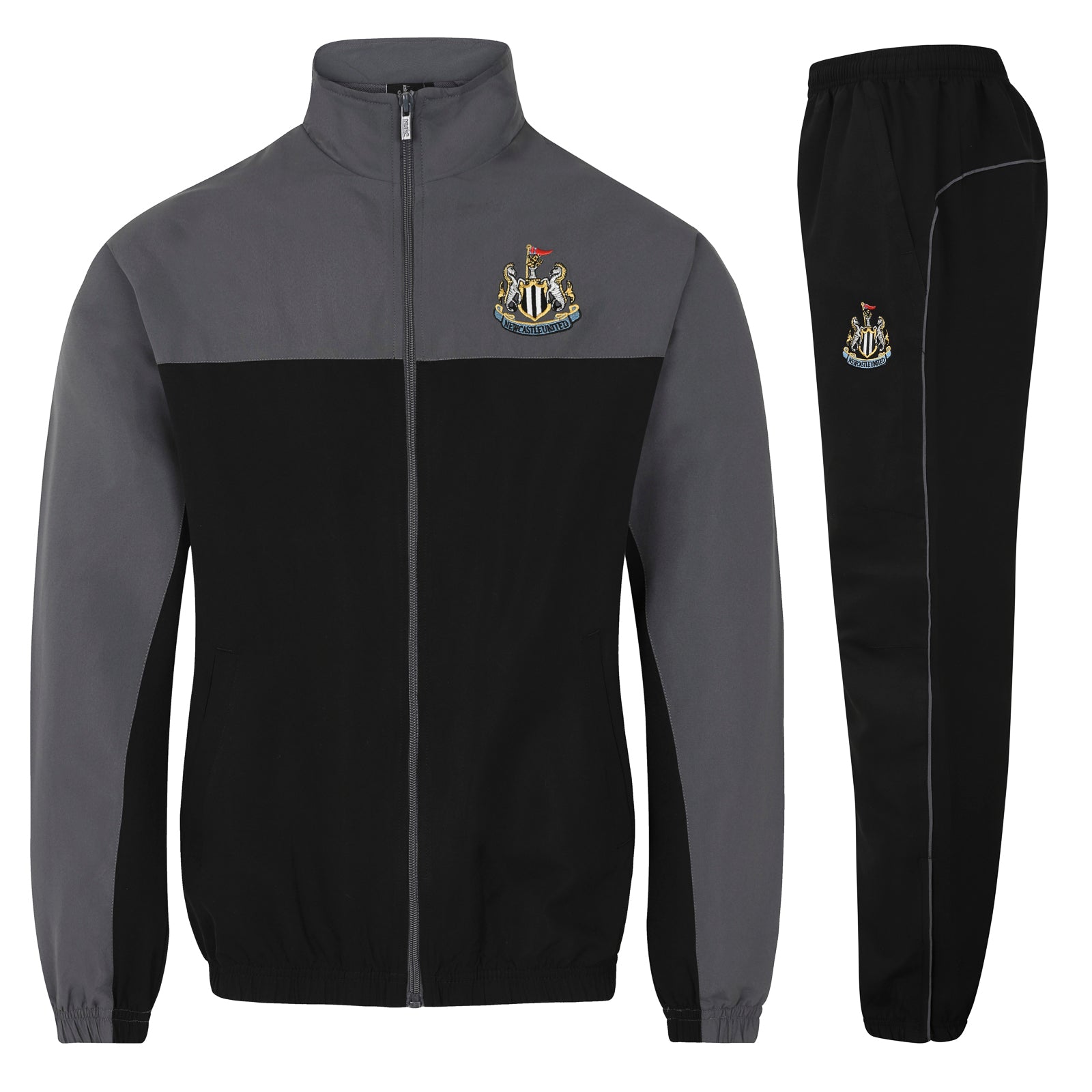 Newcastle Utd kids tracksuit in black with club crest to chest and left thigh