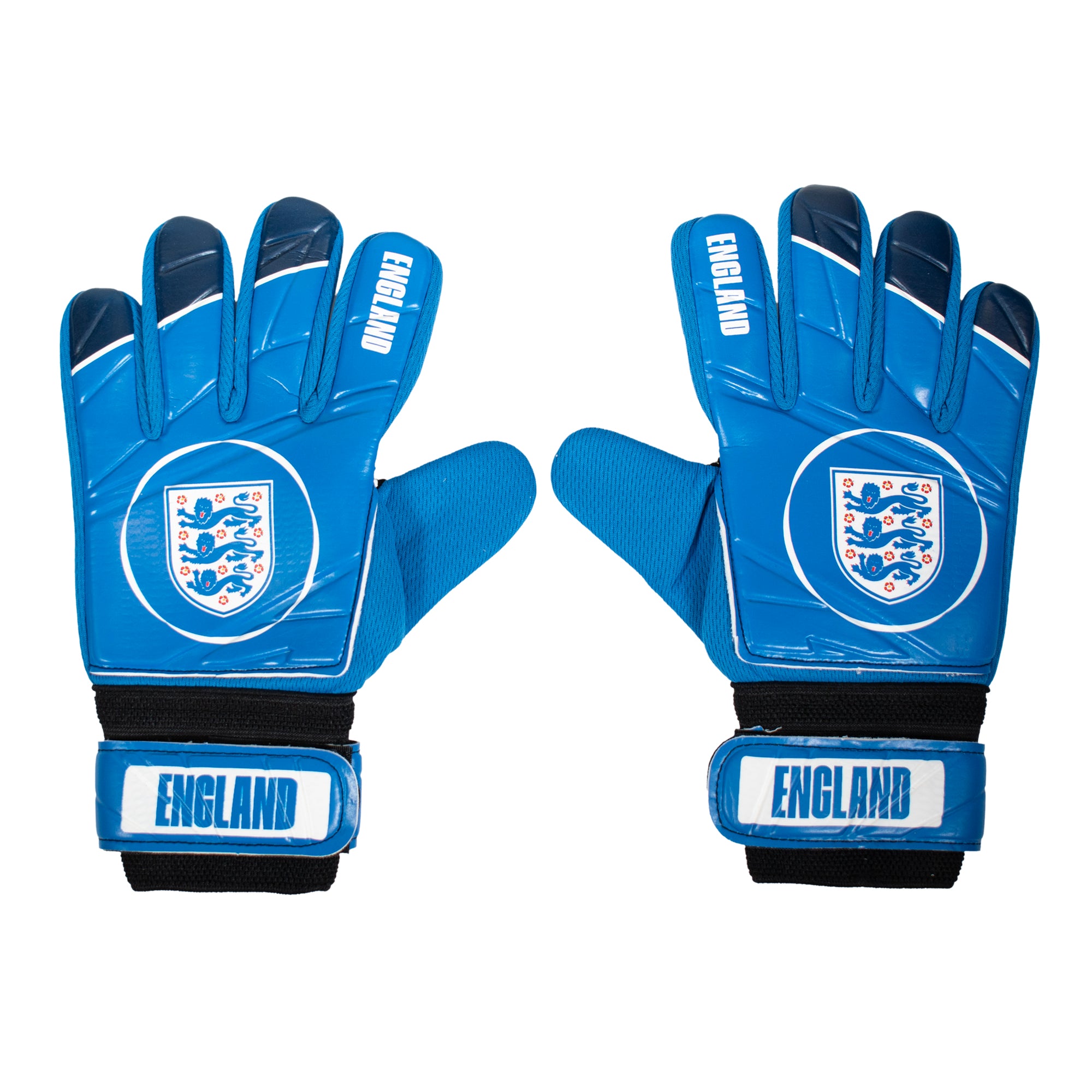 England goalkeeper gloves blue with Three Lions crest & text print to each glove