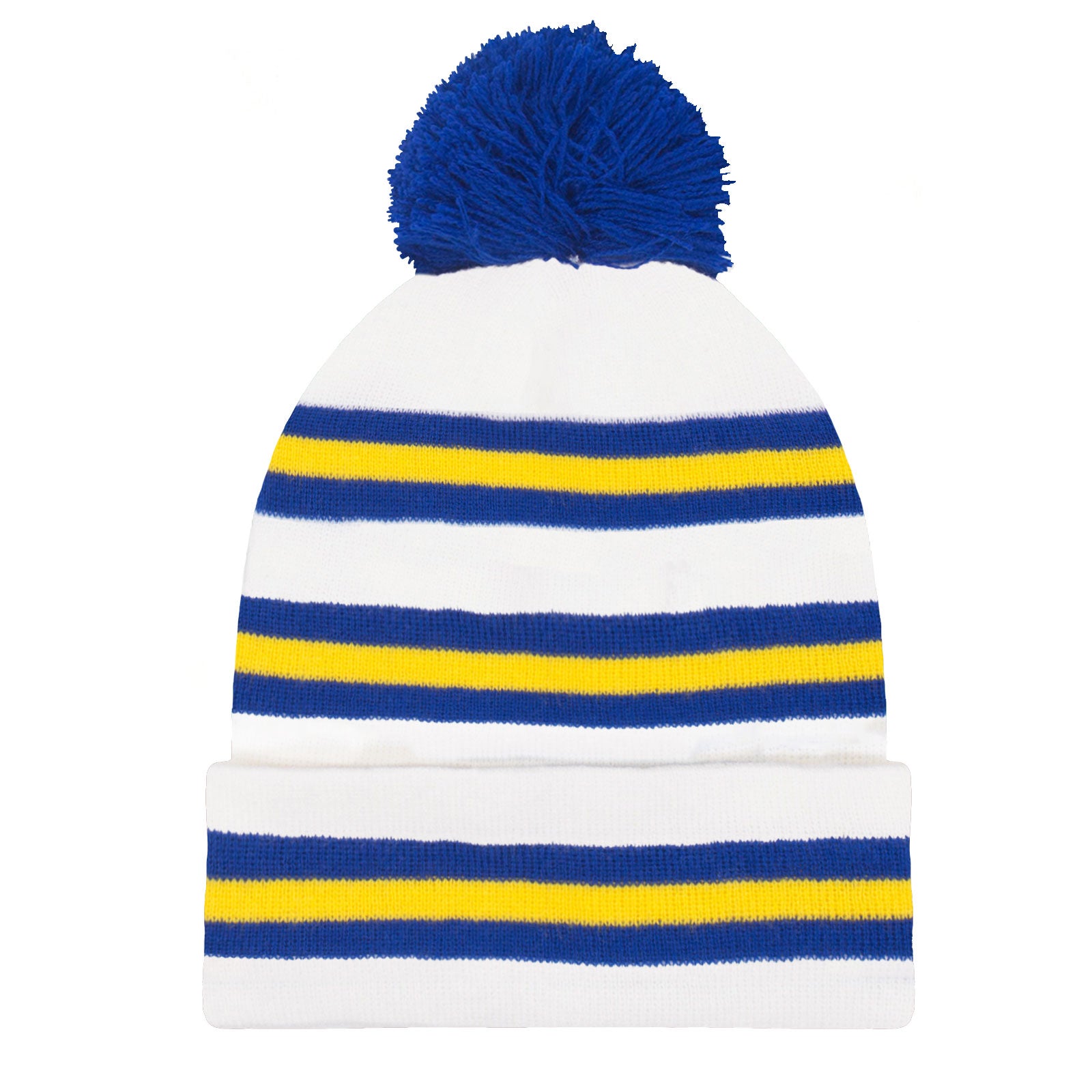 Leeds United retro bobble hat & bar scarf set in white, blue & yellow