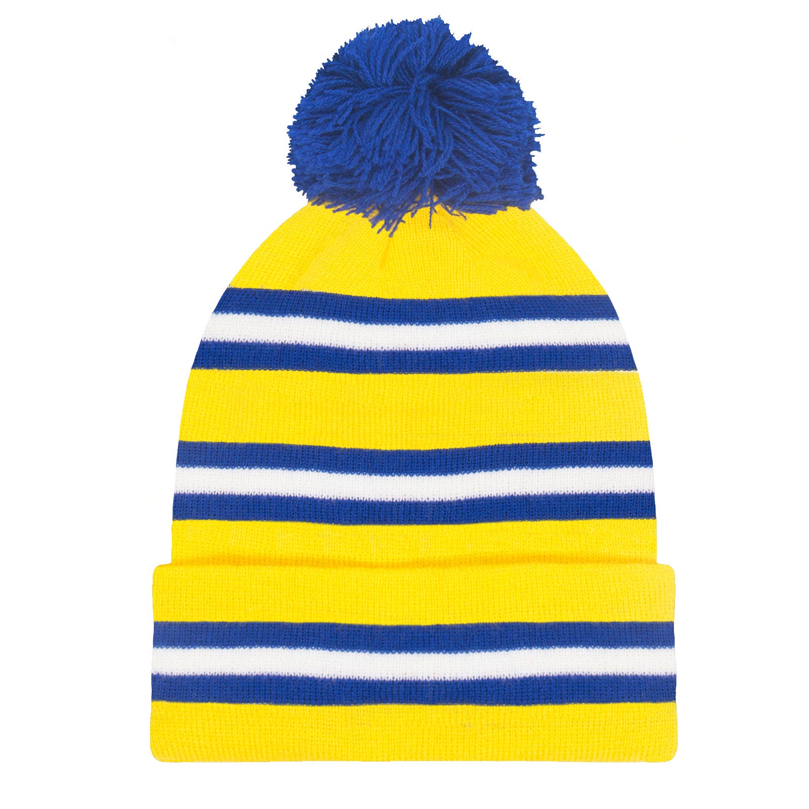 Leeds United retro bobble hat & bar scarf set in yellow, blue & white