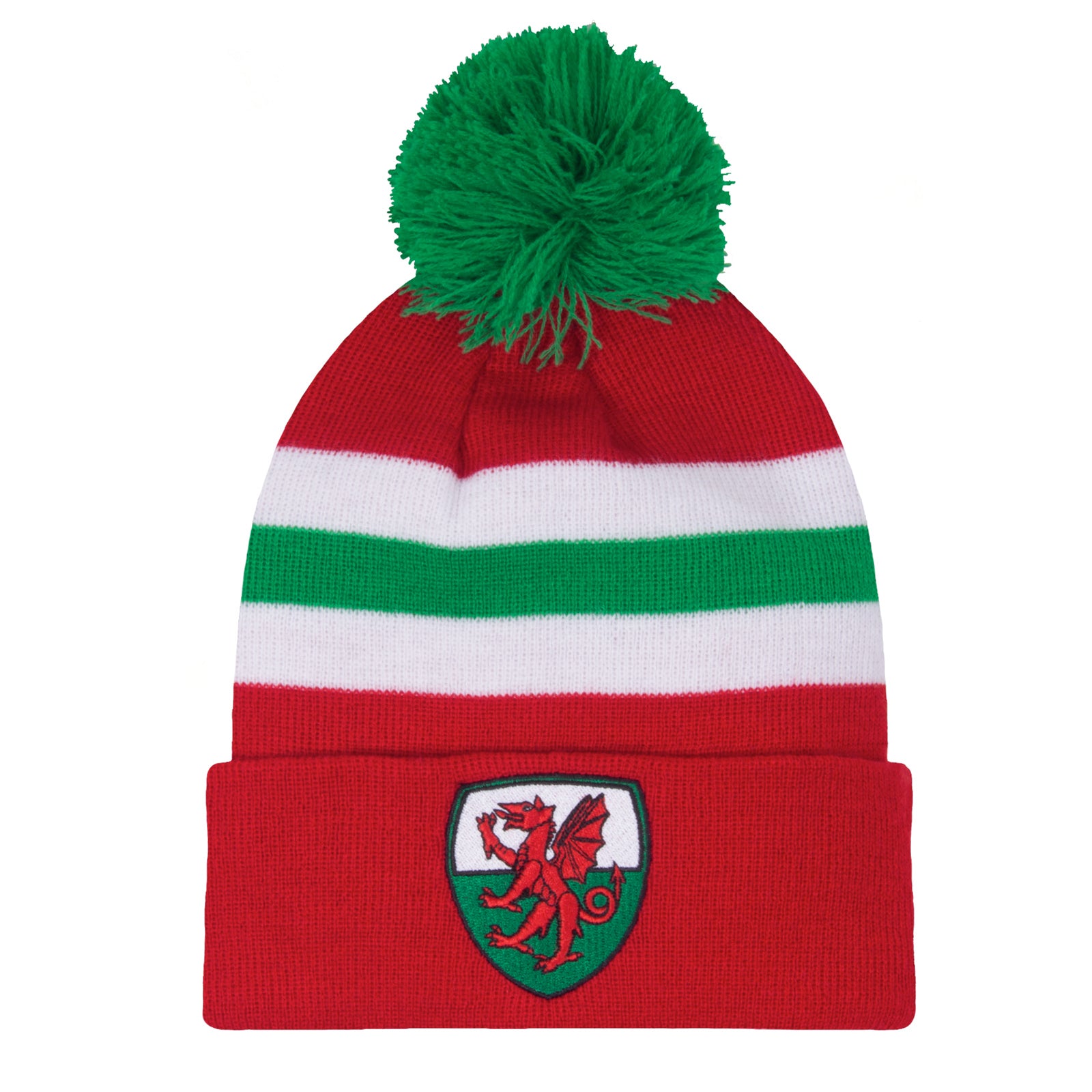 Wales football retro bobble hat & bar scarf set in red, white & green