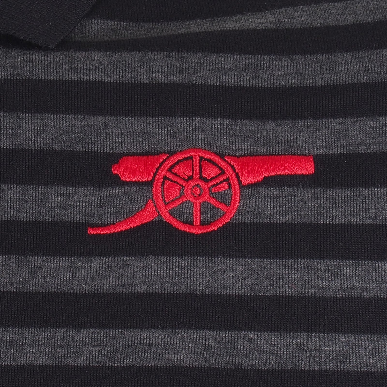 Arsenal adults striped polo shirt for adults in black & grey with club crest to chest.