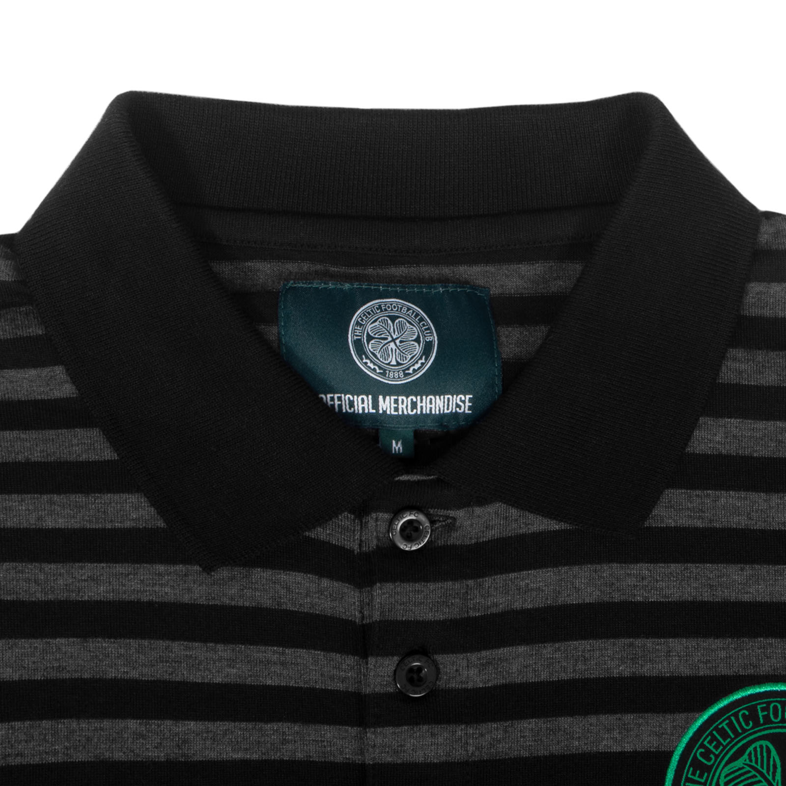 Celtic adults striped polo shirt for adults in black & grey with club crest to chest.