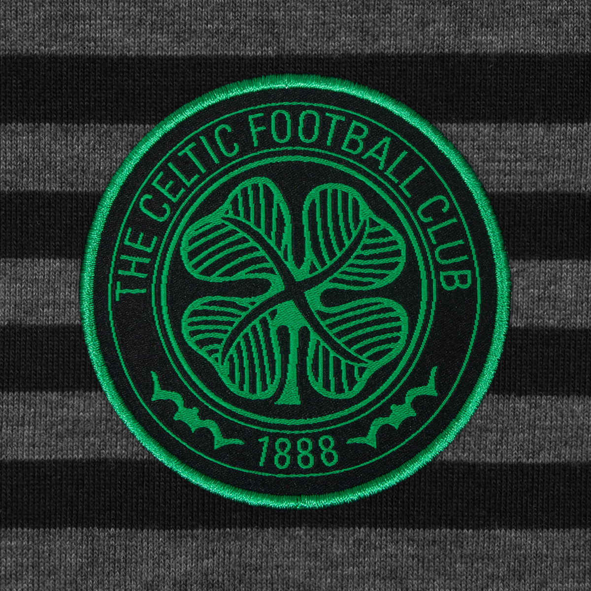 Celtic adults striped polo shirt for adults in black & grey with club crest to chest.