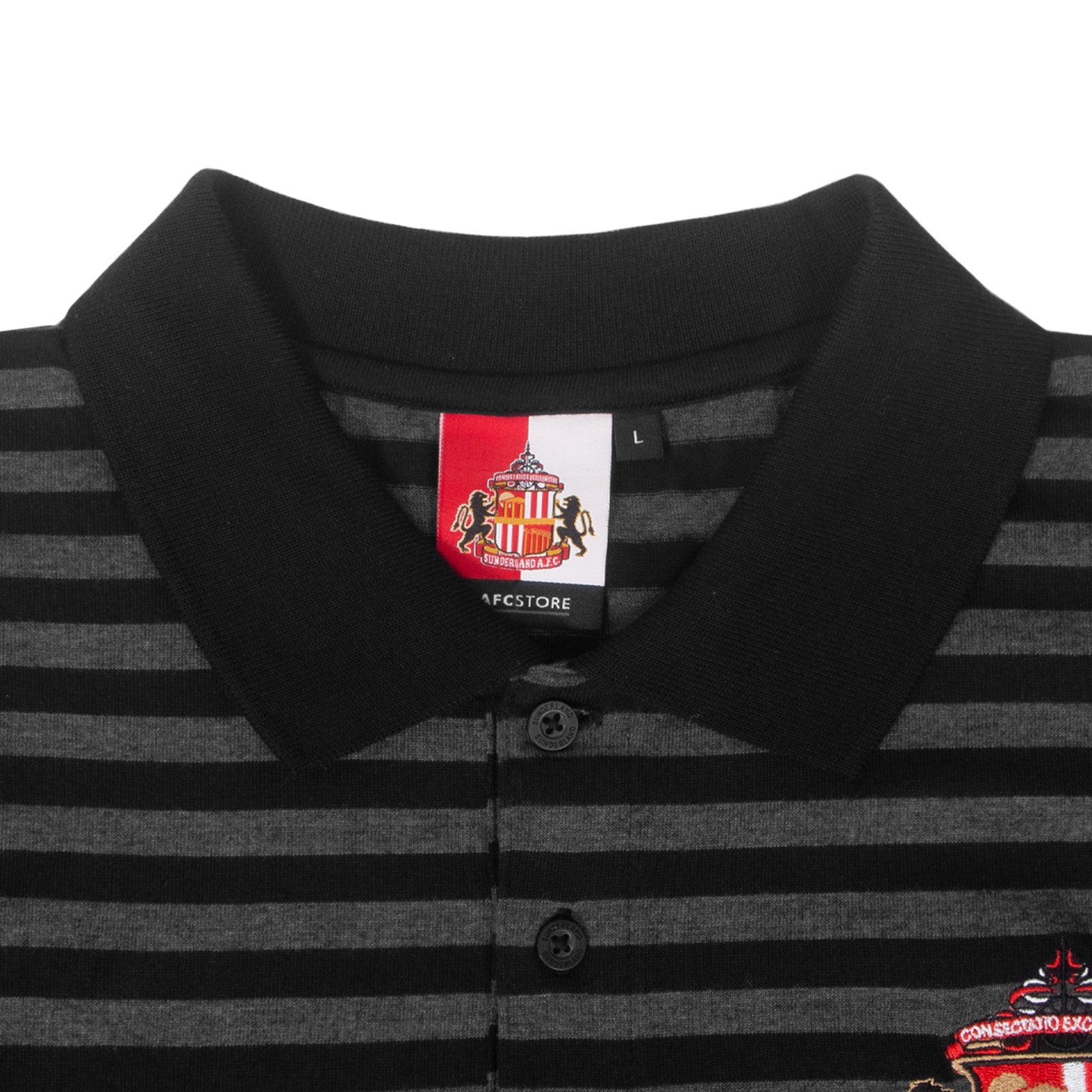 Sunderland AFC adults striped polo shirt in red with club crest to chest
