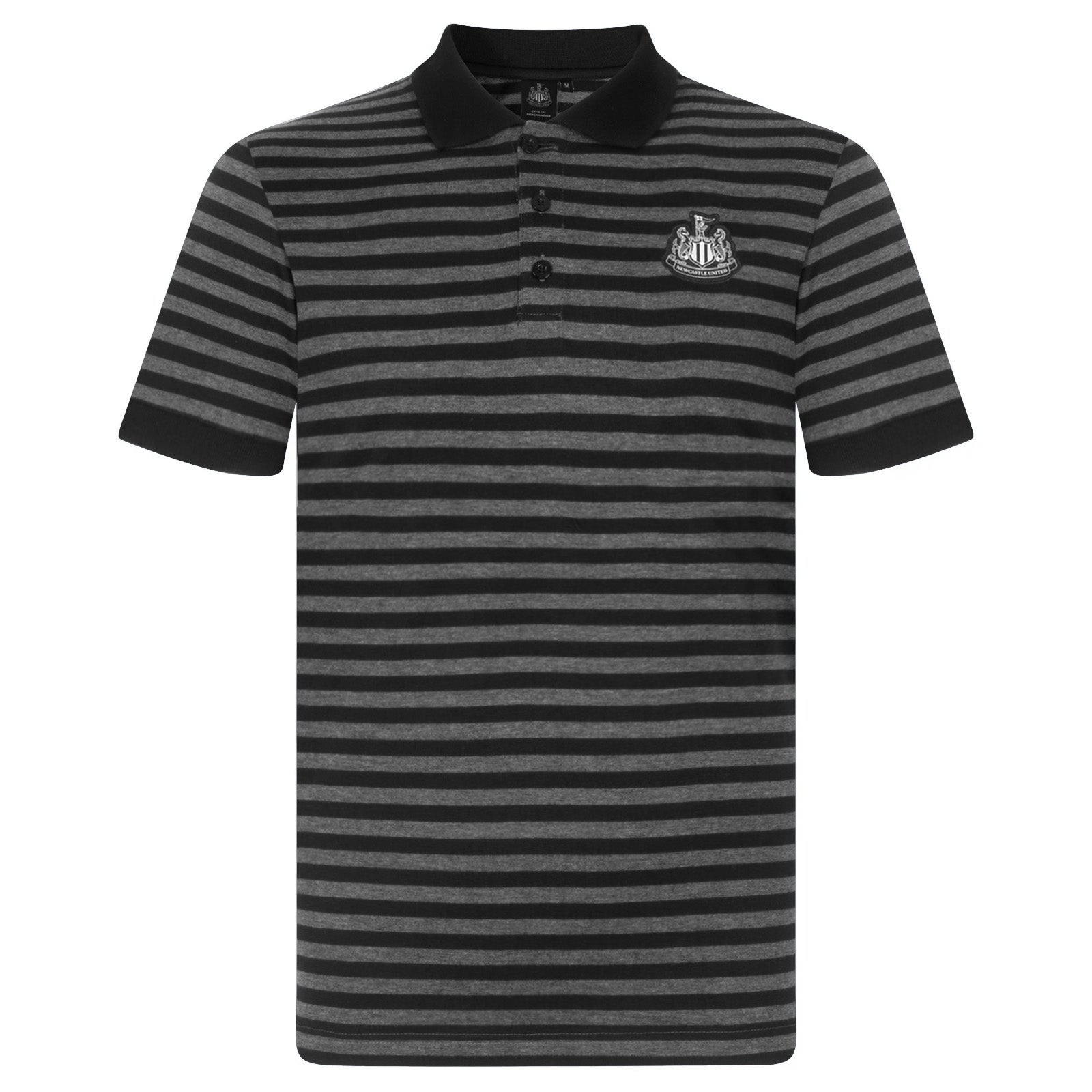 Newcastle Utd adults striped polo shirt in black & grey with club crest to chest.