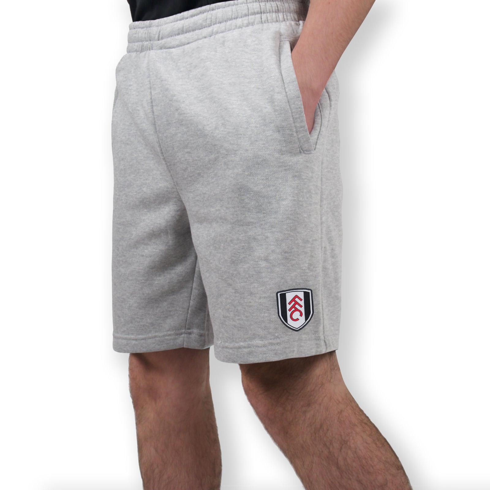 Fulham adults fleece shorts in grey with crest to left leg and pockets to front & back.