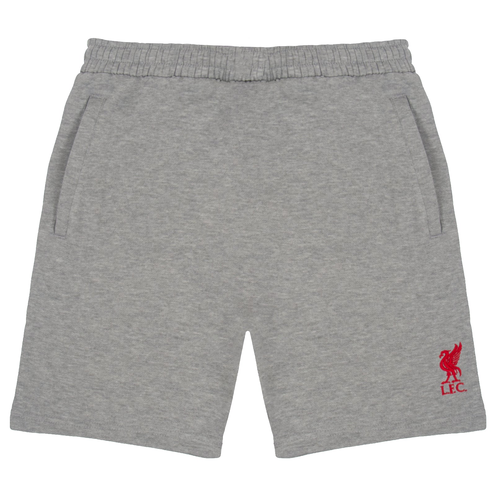 Liverpool adults fleece shorts in grey with crest to left leg and pockets to front & back.