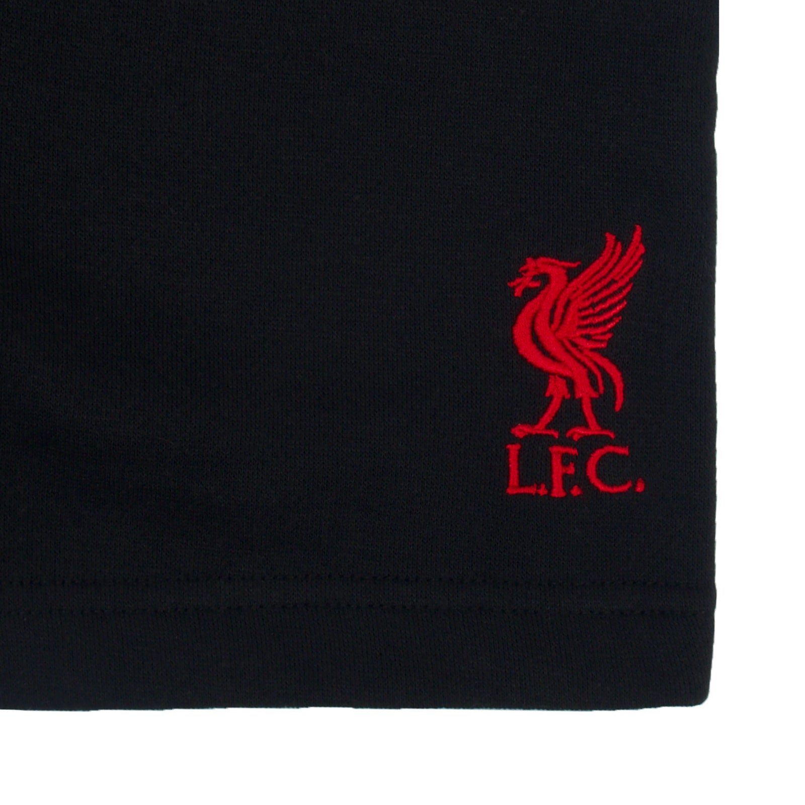 Liverpool adults fleece shorts in black with crest to left leg and pockets to front & back.