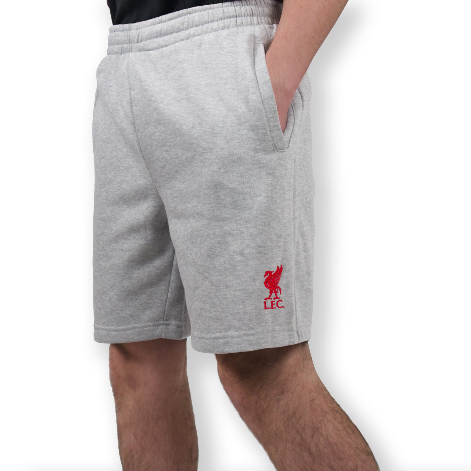Liverpool adults fleece shorts in grey with crest to left leg and pockets to front & back.
