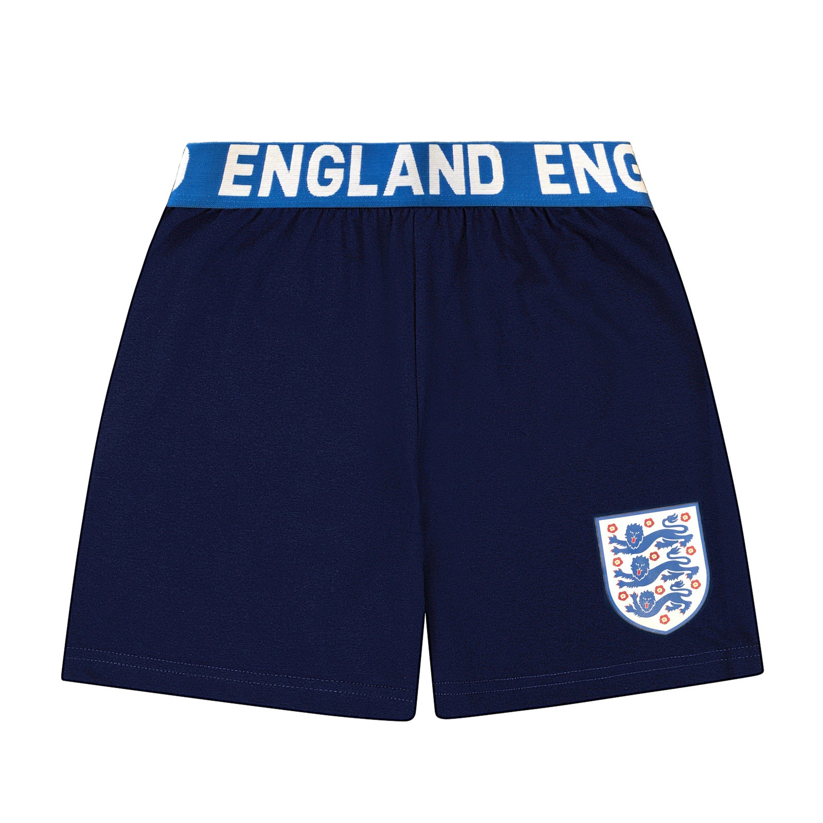 England kids pyjamas in white. Short sleeve top with graphic and shorts with 3 Lions logo to the left leg.