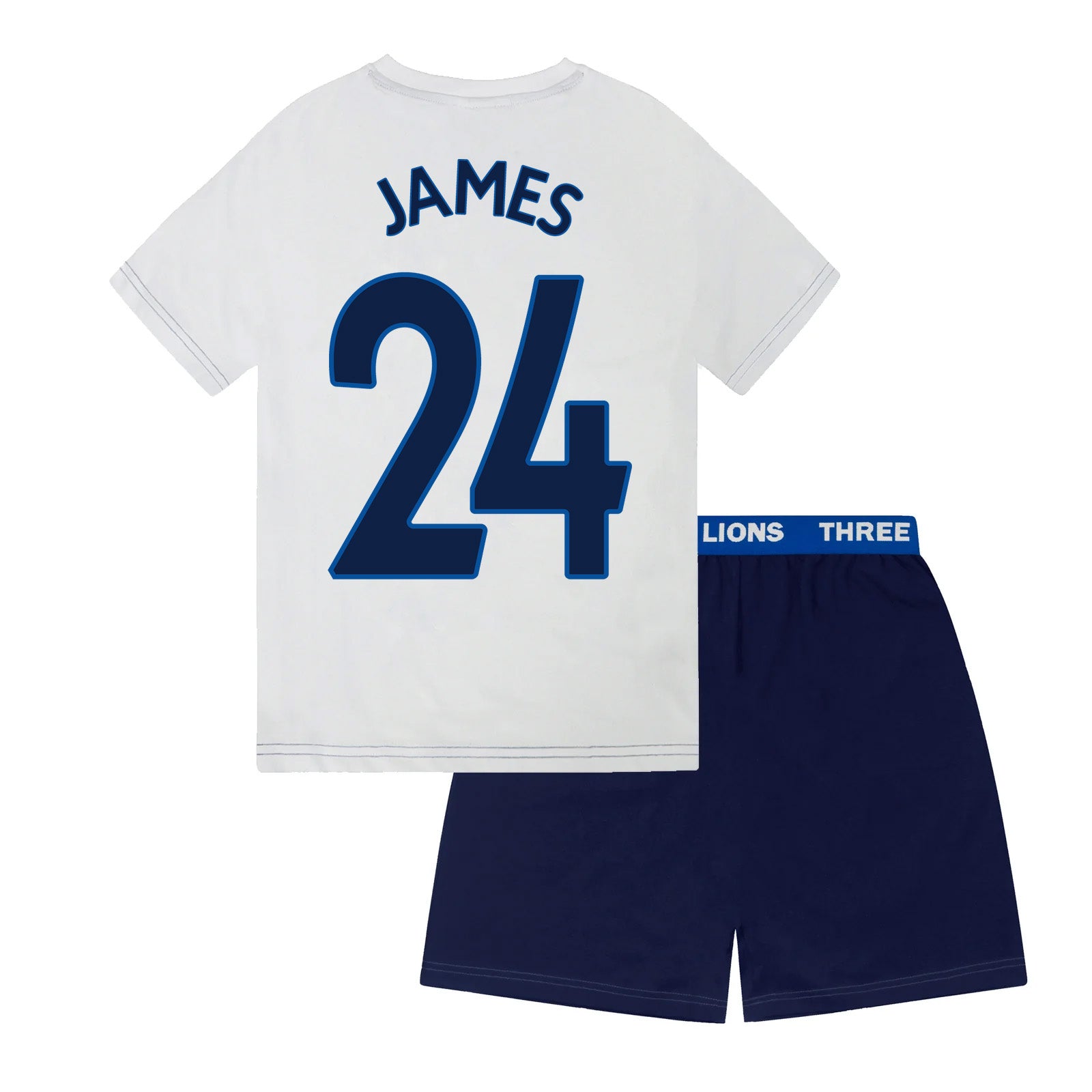 England kids pyjamas in white. Short sleeve top with graphic and shorts with 3 Lions logo to the left leg.