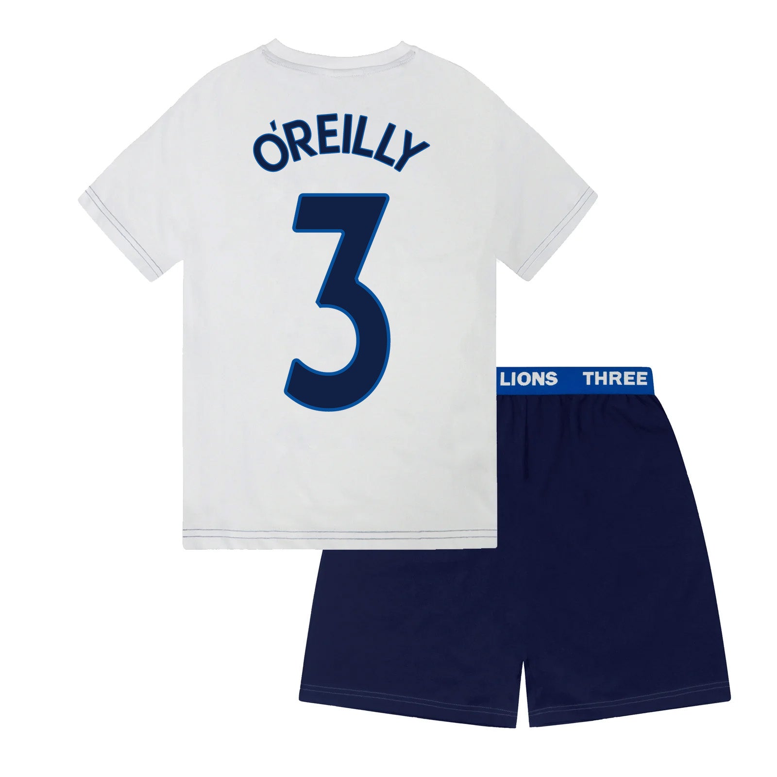 England kids pyjamas in white. Short sleeve top with graphic and shorts with 3 Lions logo to the left leg.