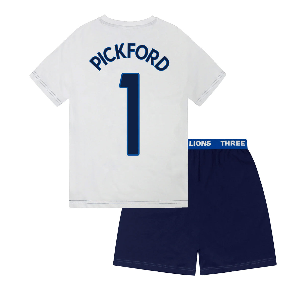 England kids pyjamas in white. Short sleeve top with graphic and shorts with 3 Lions logo to the left leg.