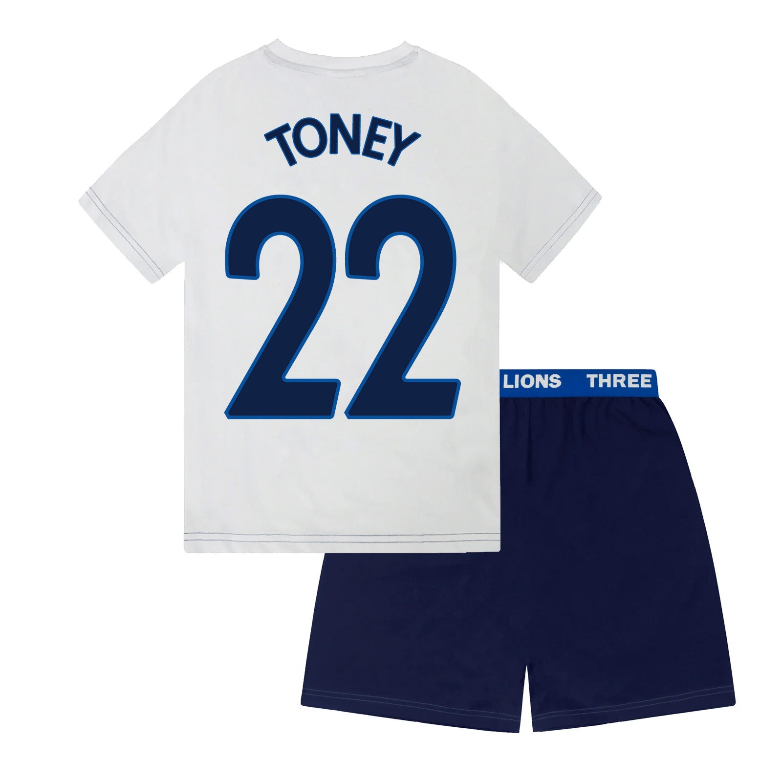 England kids pyjamas in white. Short sleeve top with graphic and shorts with 3 Lions logo to the left leg.