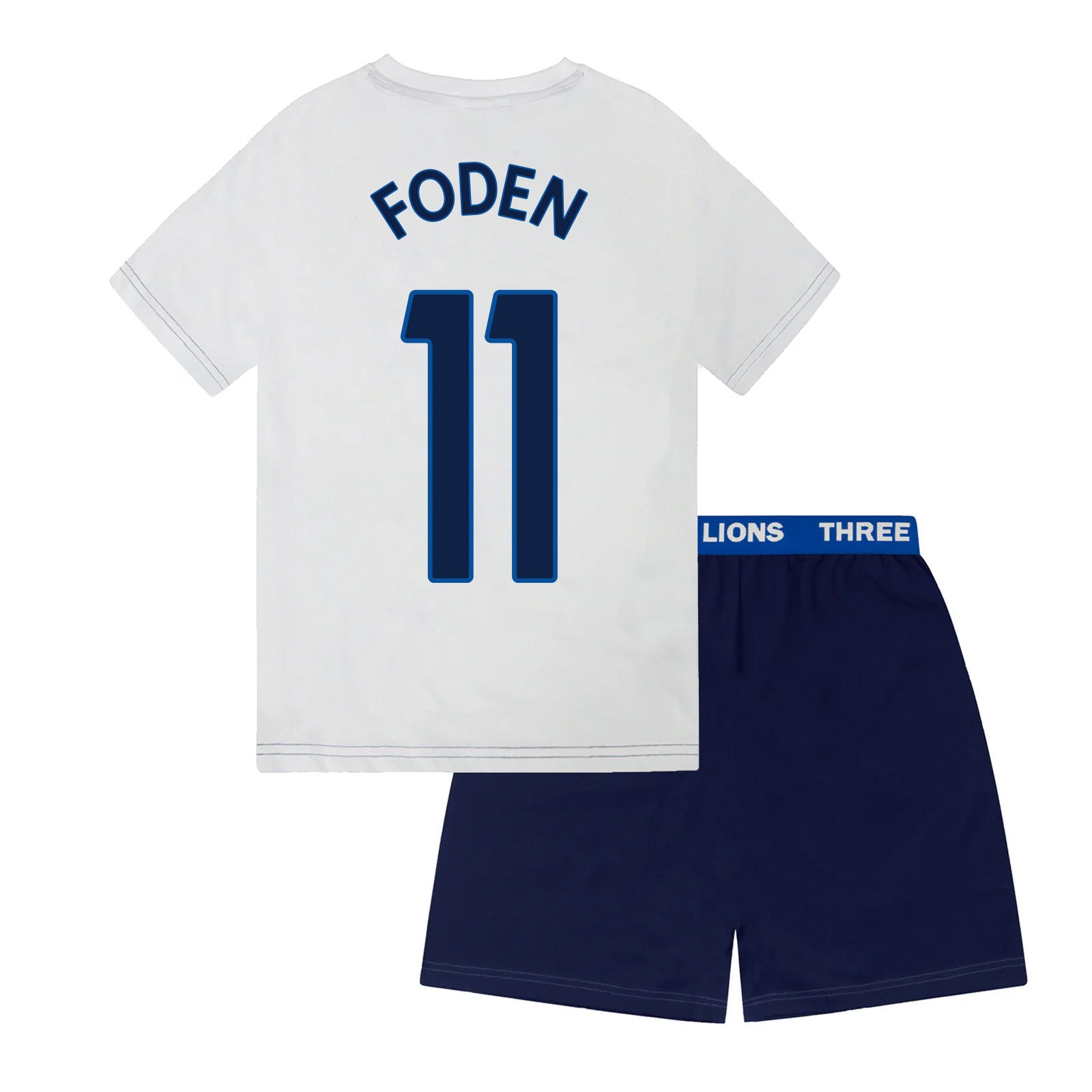 England kids pyjamas in white. Short sleeve top with graphic and shorts with 3 Lions logo to the left leg.