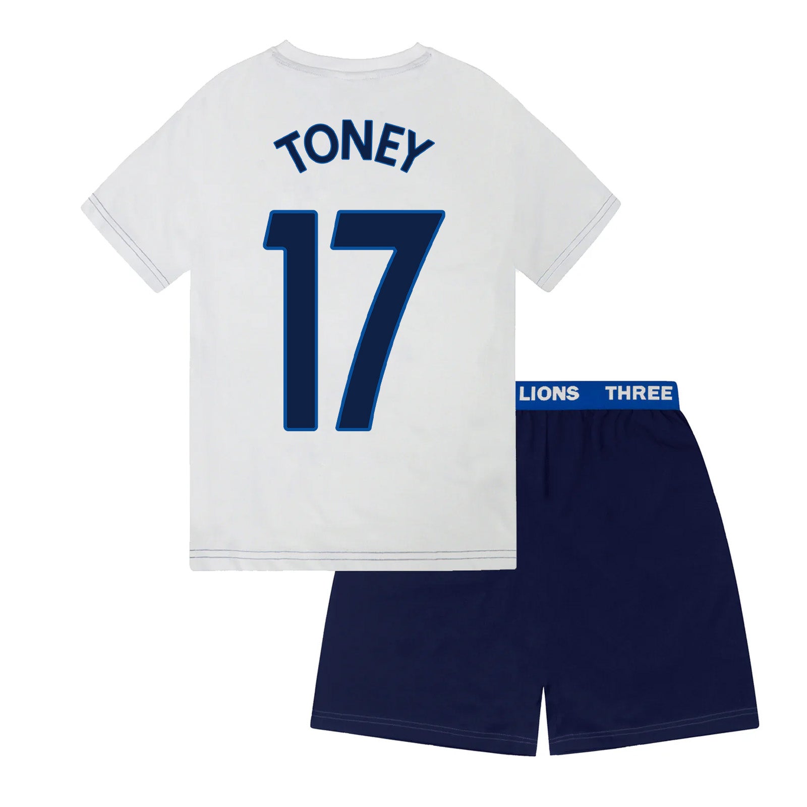 England kids pyjamas in white. Short sleeve top with graphic and shorts with 3 Lions logo to the left leg.