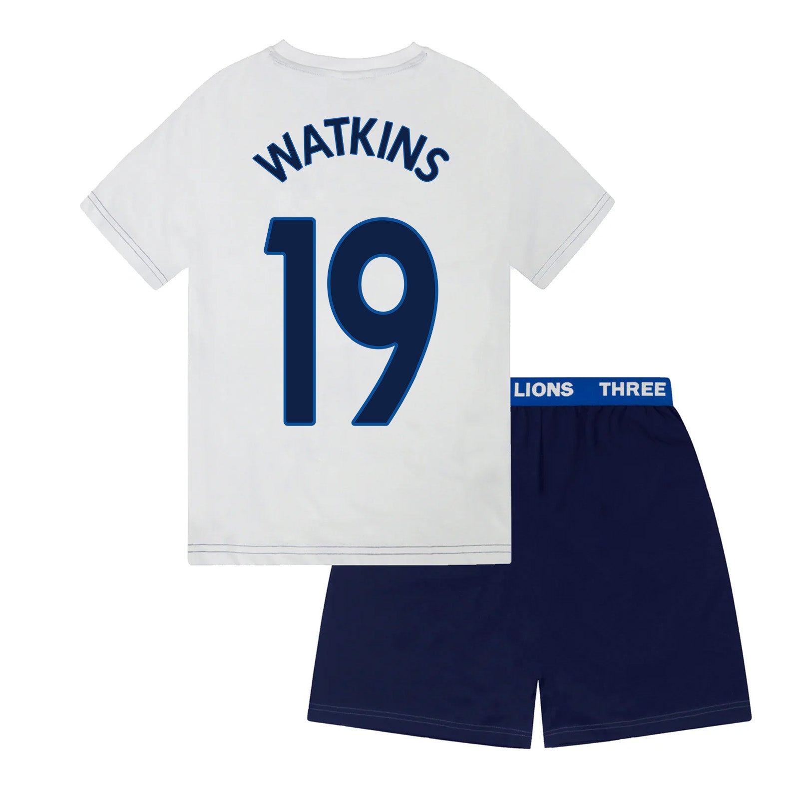 England kids pyjamas in white. Short sleeve top with graphic and shorts with 3 Lions logo to the left leg.