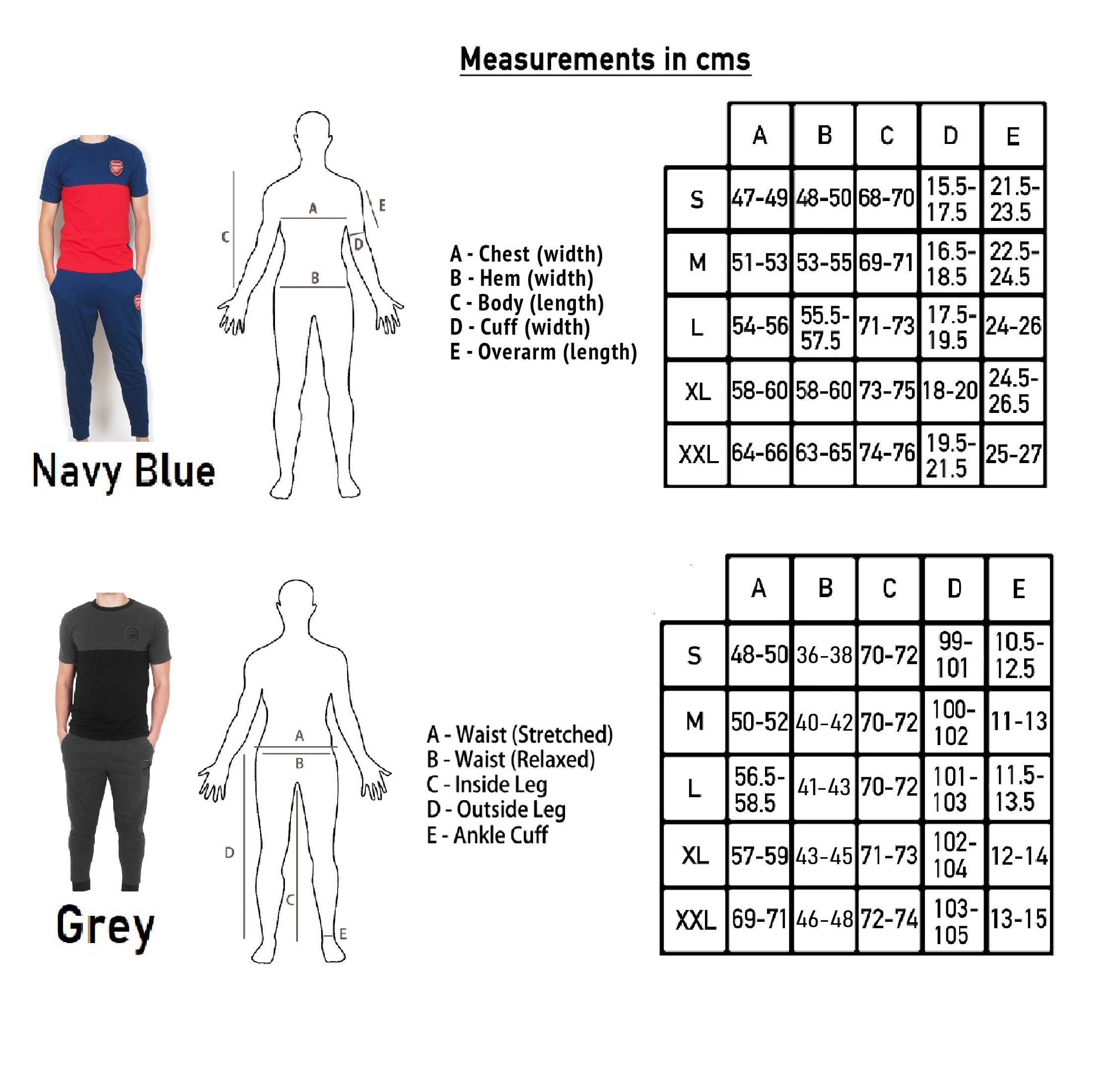 Arsenal adults long pyjamas in navy & red. Two-tone short sleeve top with club crest and long bottoms with crest.