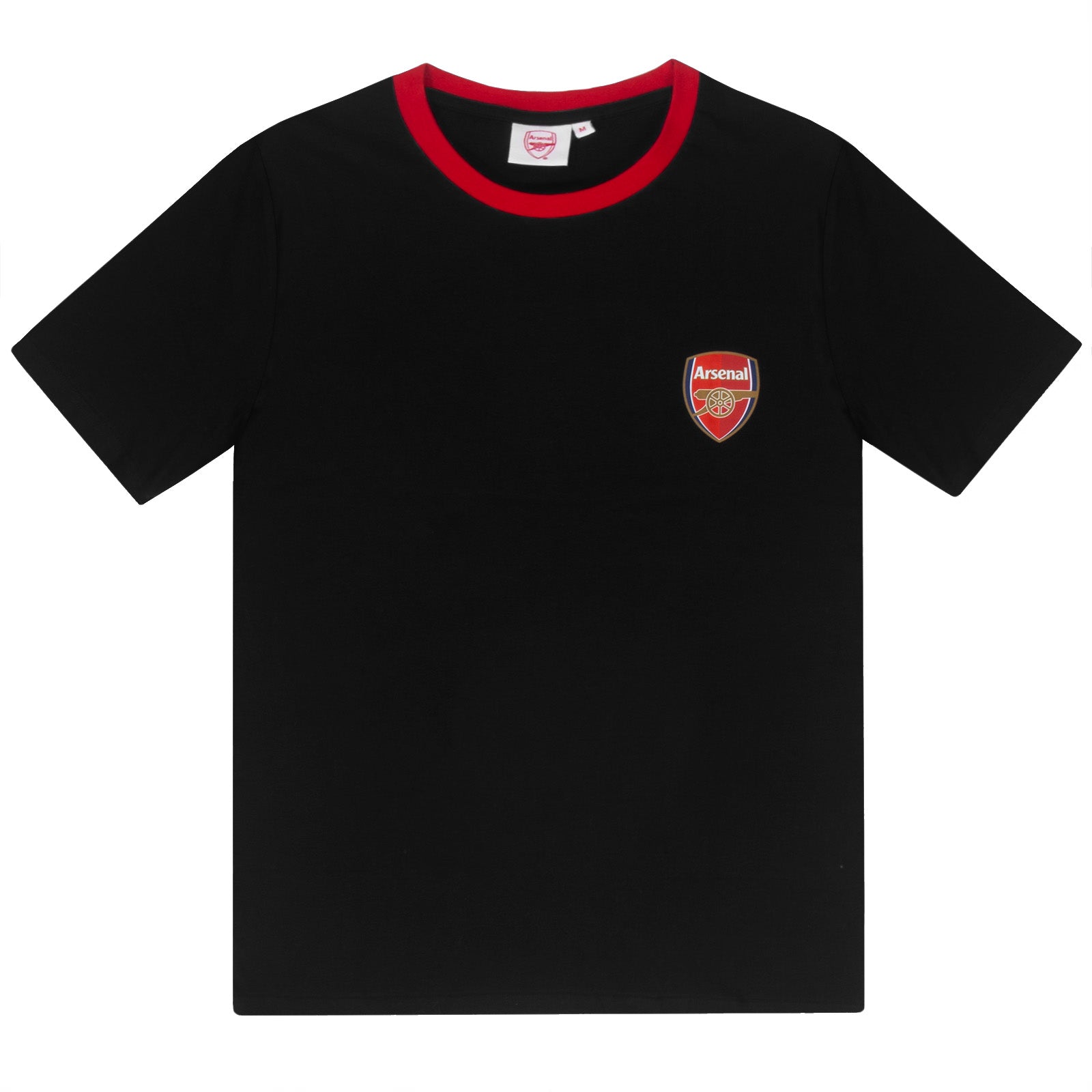 Arsenal adults long pyjamas in black. Two-tone short sleeve top with club crest and long bottoms with crest.