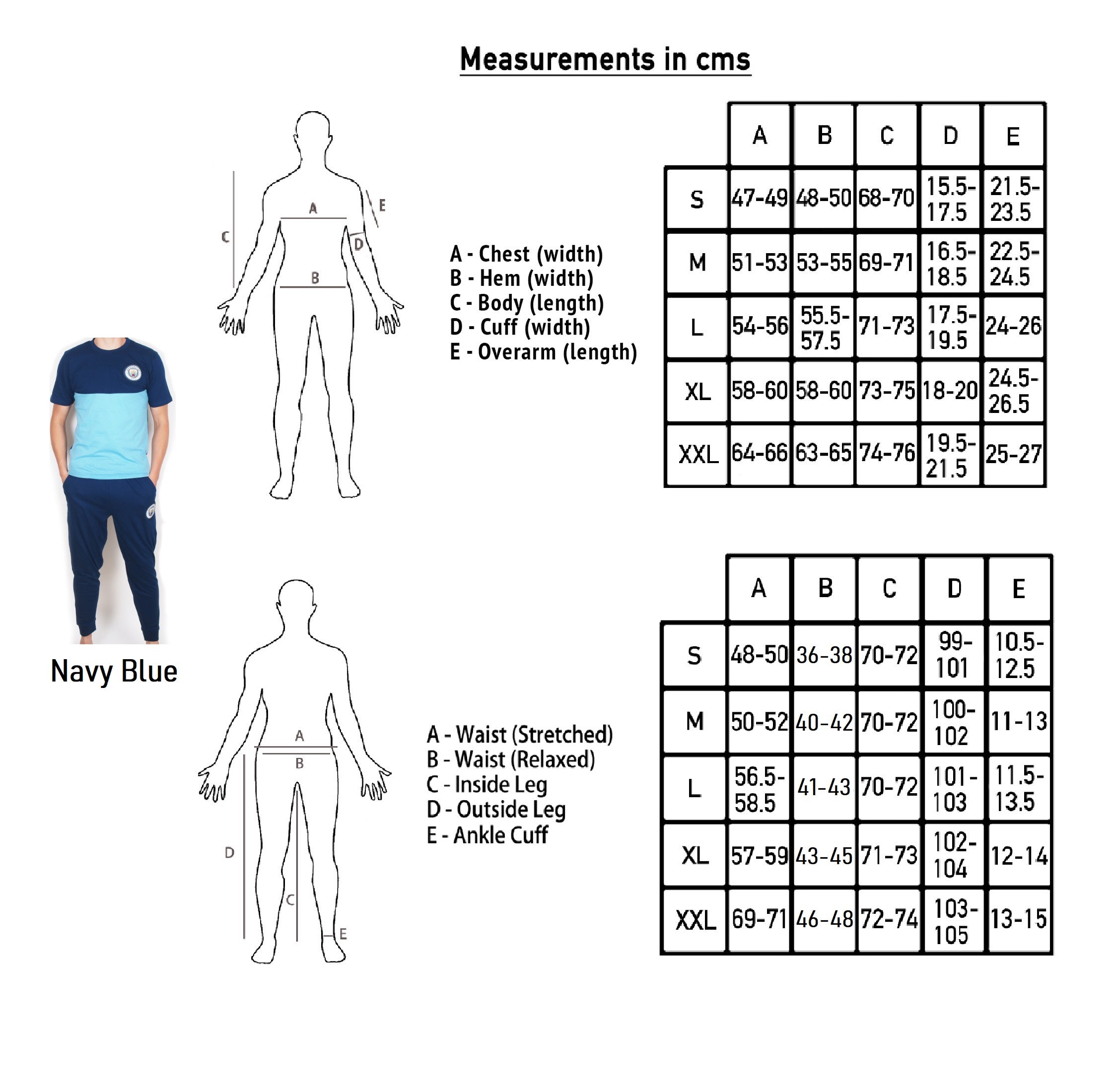 Man City adults long pyjamas in navy blue. Two-tone short sleeve top with crest and long bottoms with badge