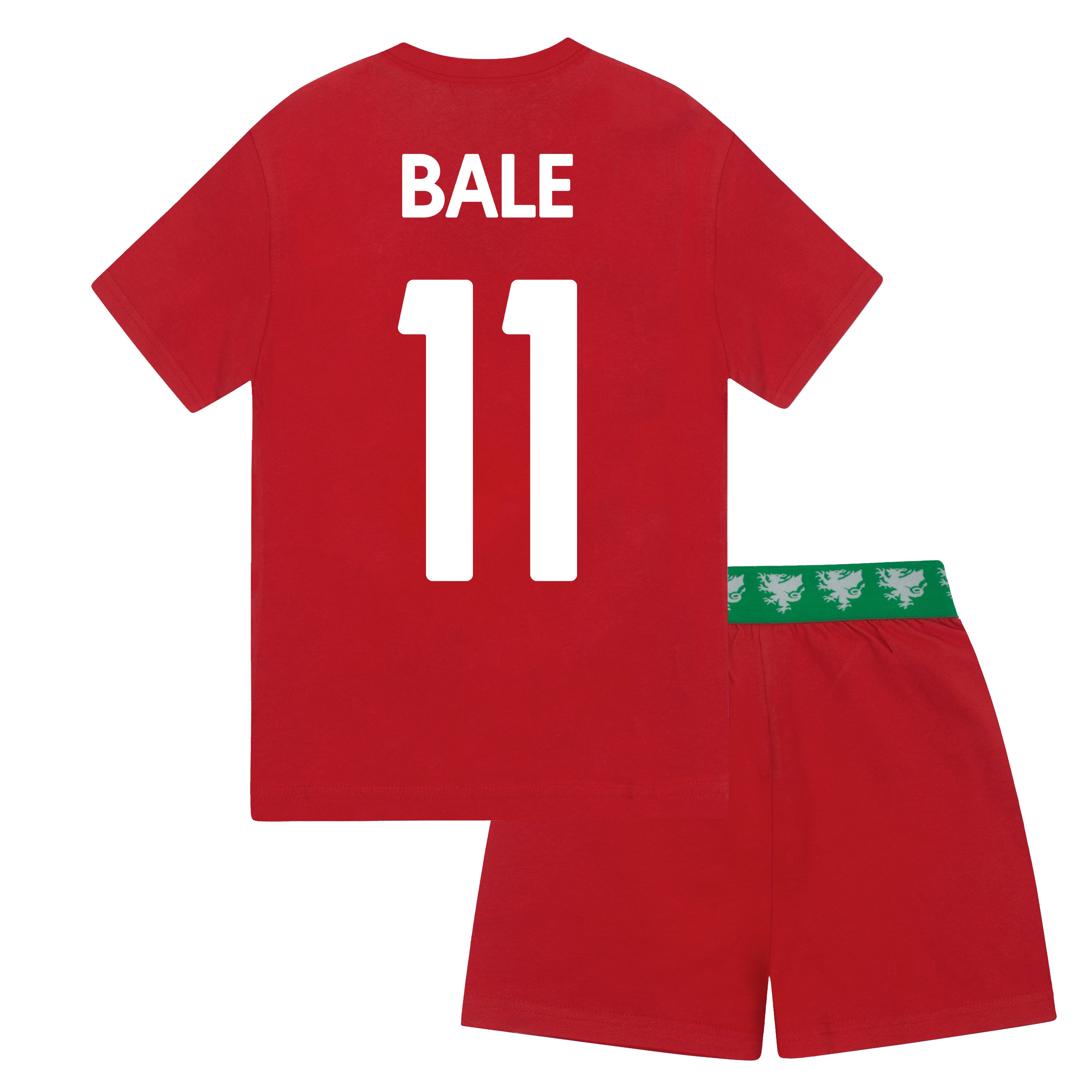 Wales kids short pyjamas in red. Short sleeved top with crest & text and shorts with crest