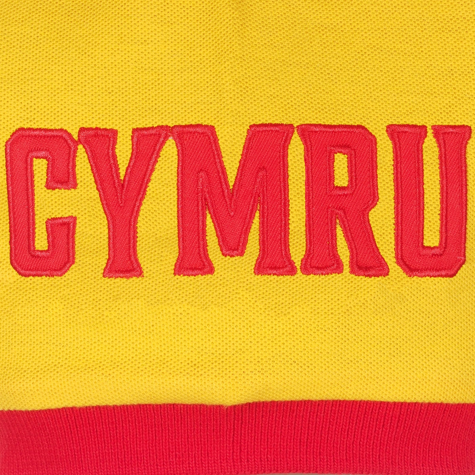 Wales adults polo shirt in red with contrast sleeve and Cymru badge to the chest.