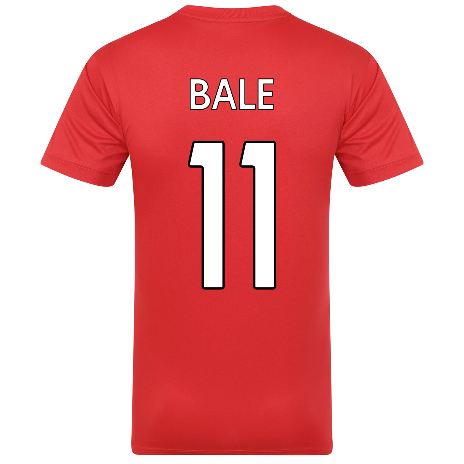 Wales FA adults poly T-shirt in red with woven national crest to chest