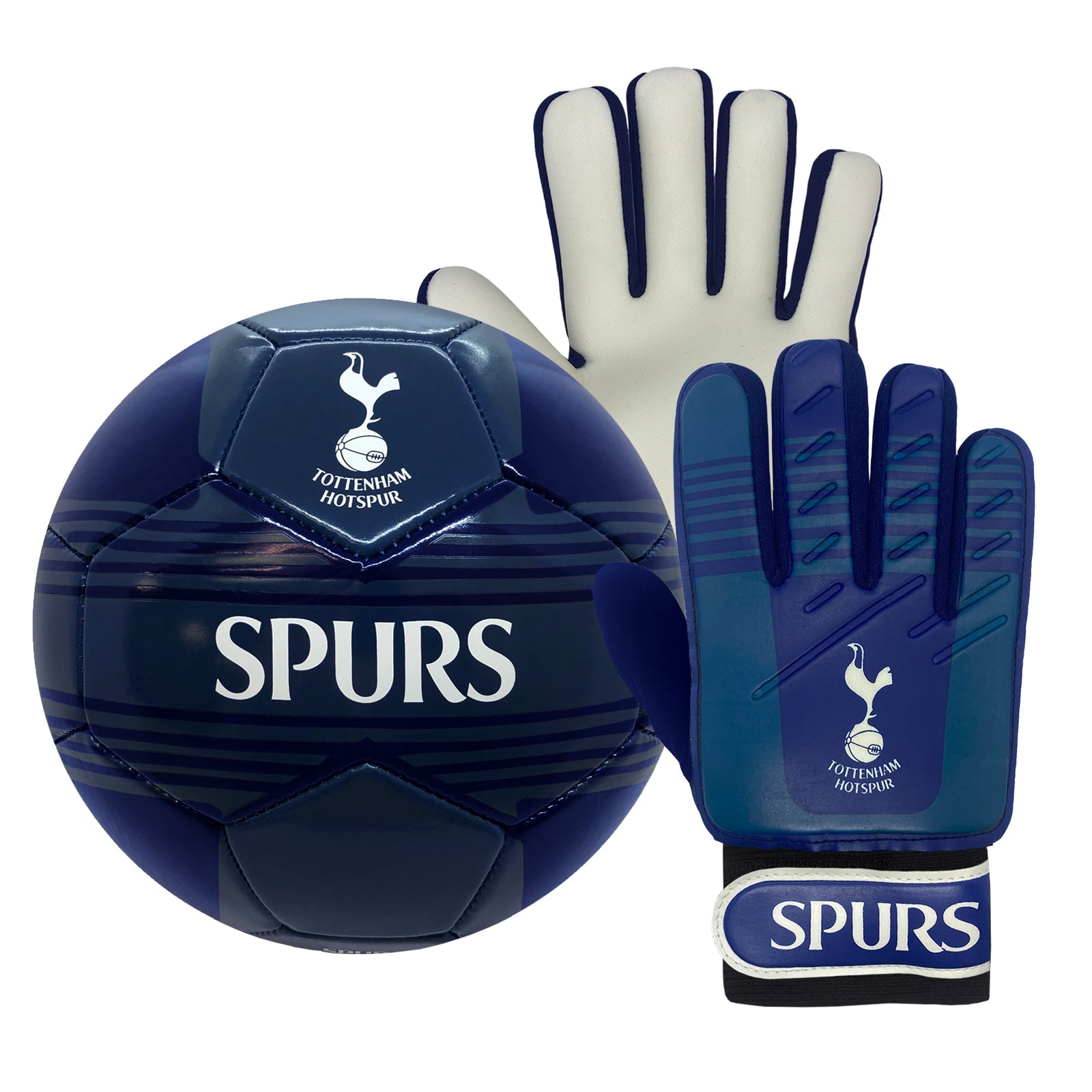 Spurs size 4 blue ball with club crest & text. THFC crest & text print to each glove.
