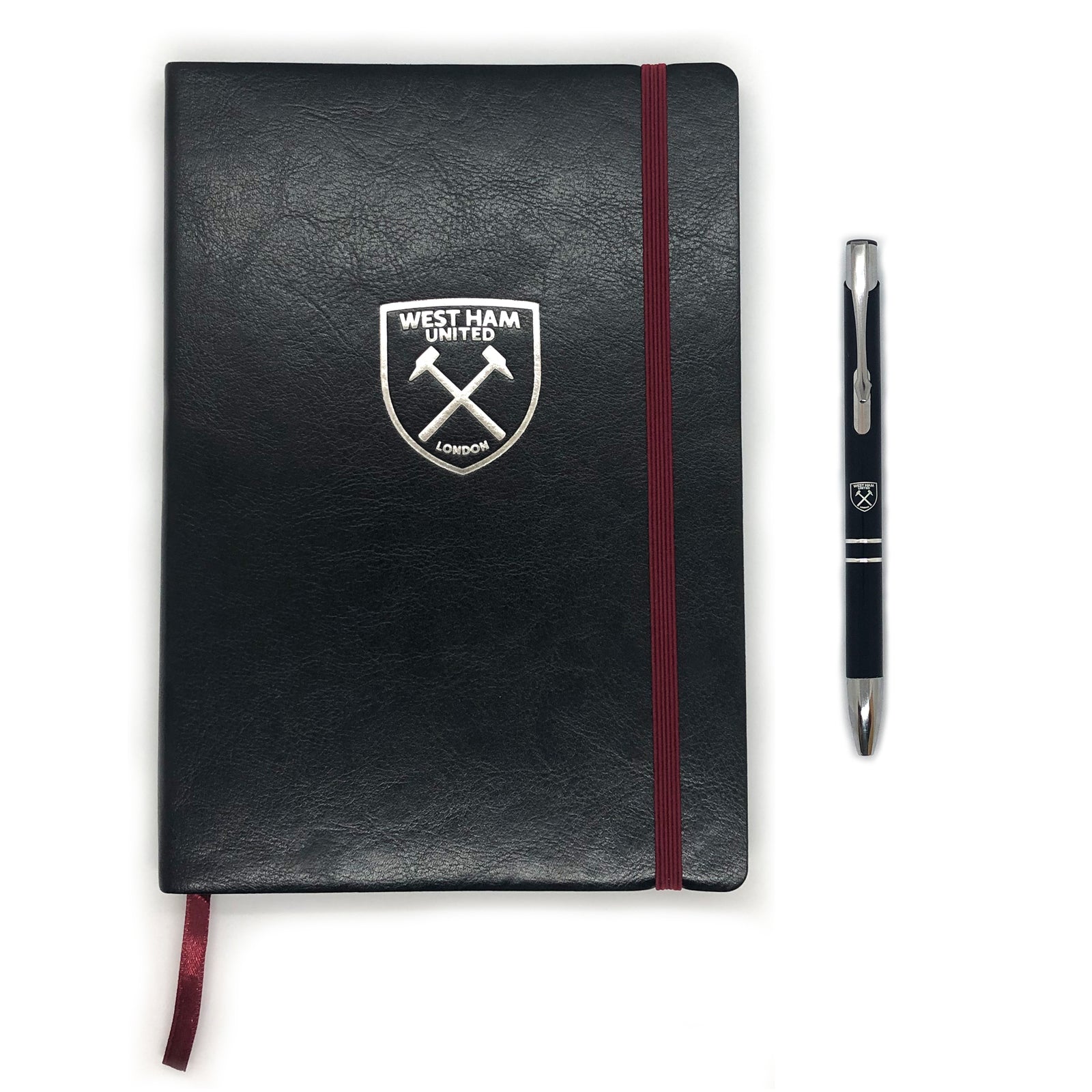 West Ham notebook & pen in black with silver foil crest in club design gift box.