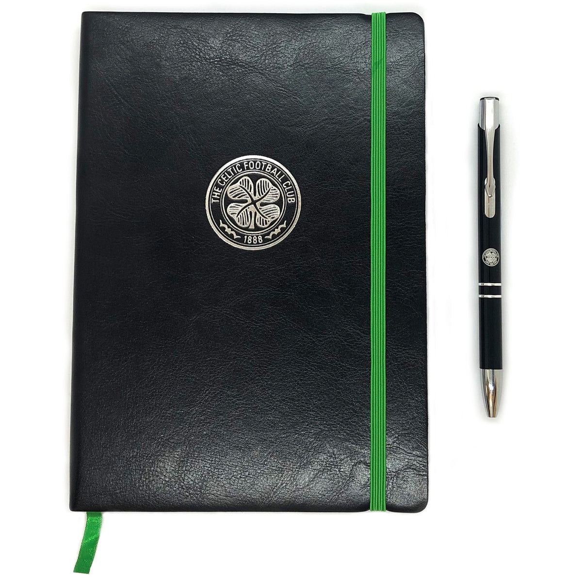 Celtic notebook & pen in black with silver foil crest in club design gift box.
