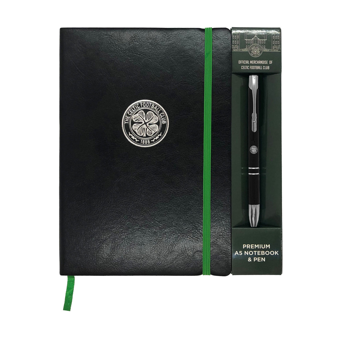 Celtic notebook & pen in black with silver foil crest in club design gift box.
