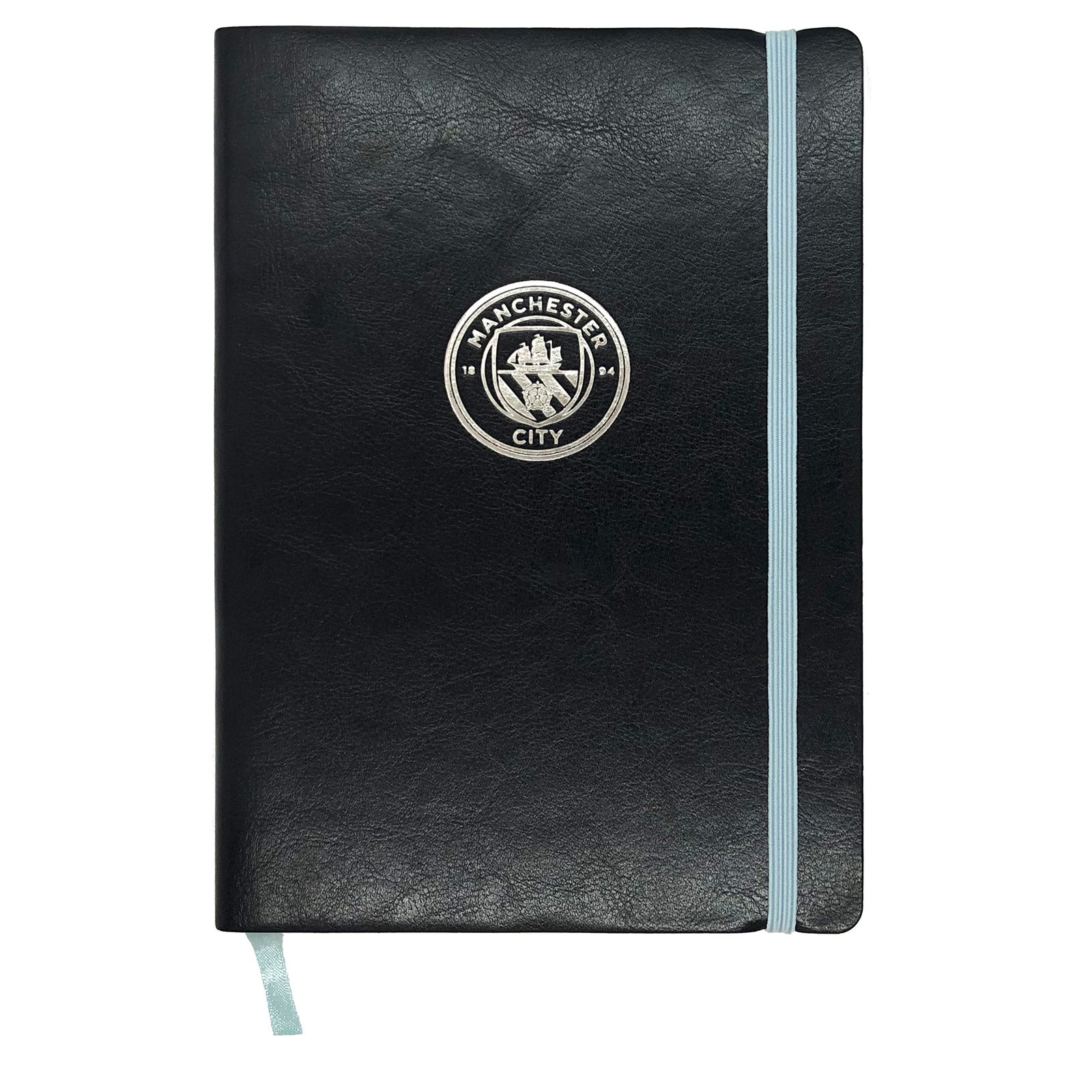 Man City notebook & pen in black with silver foil crest in club design gift box.