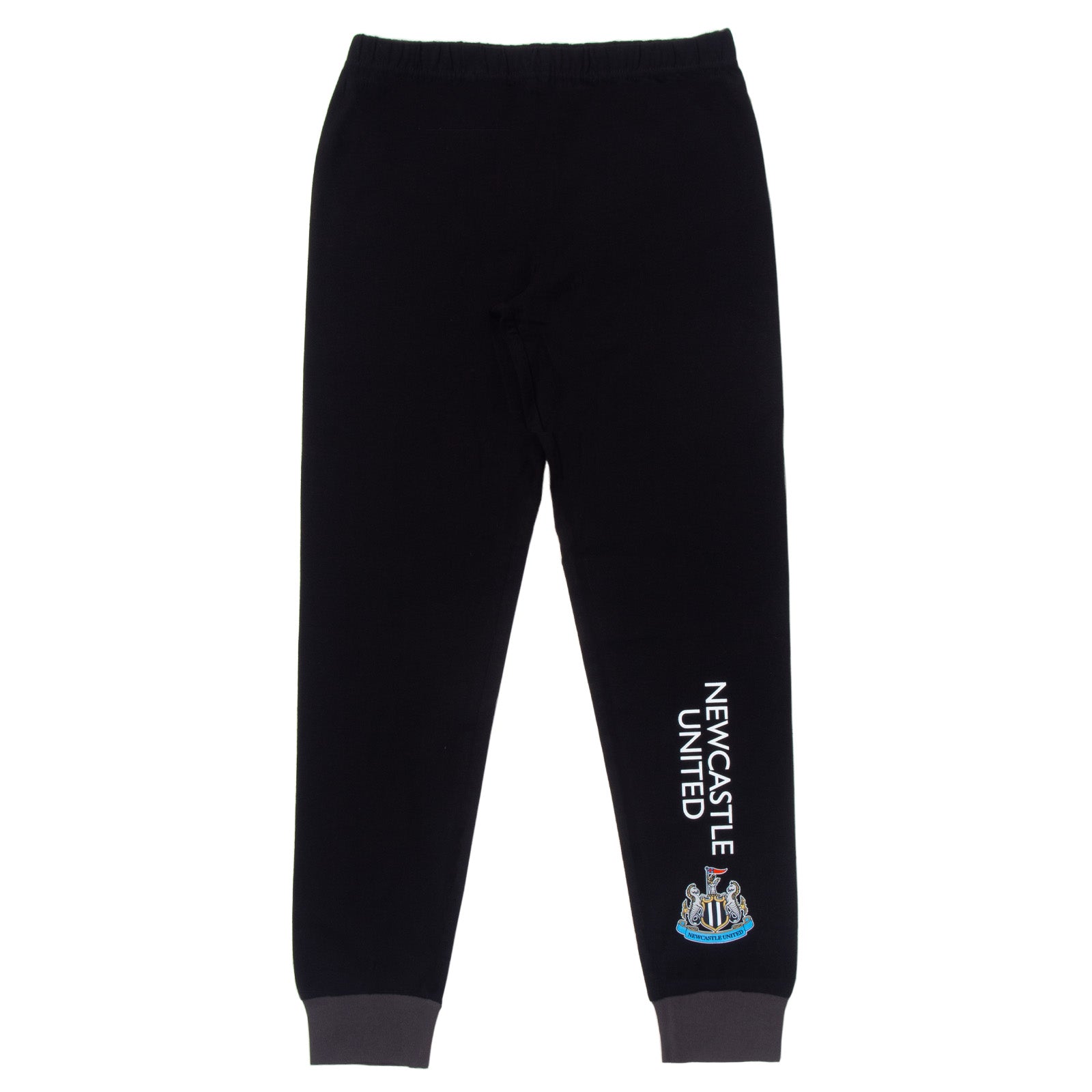 Newcastle Utd kids long pyjamas in black with long sleeve top with graphic crest with long legged bottoms