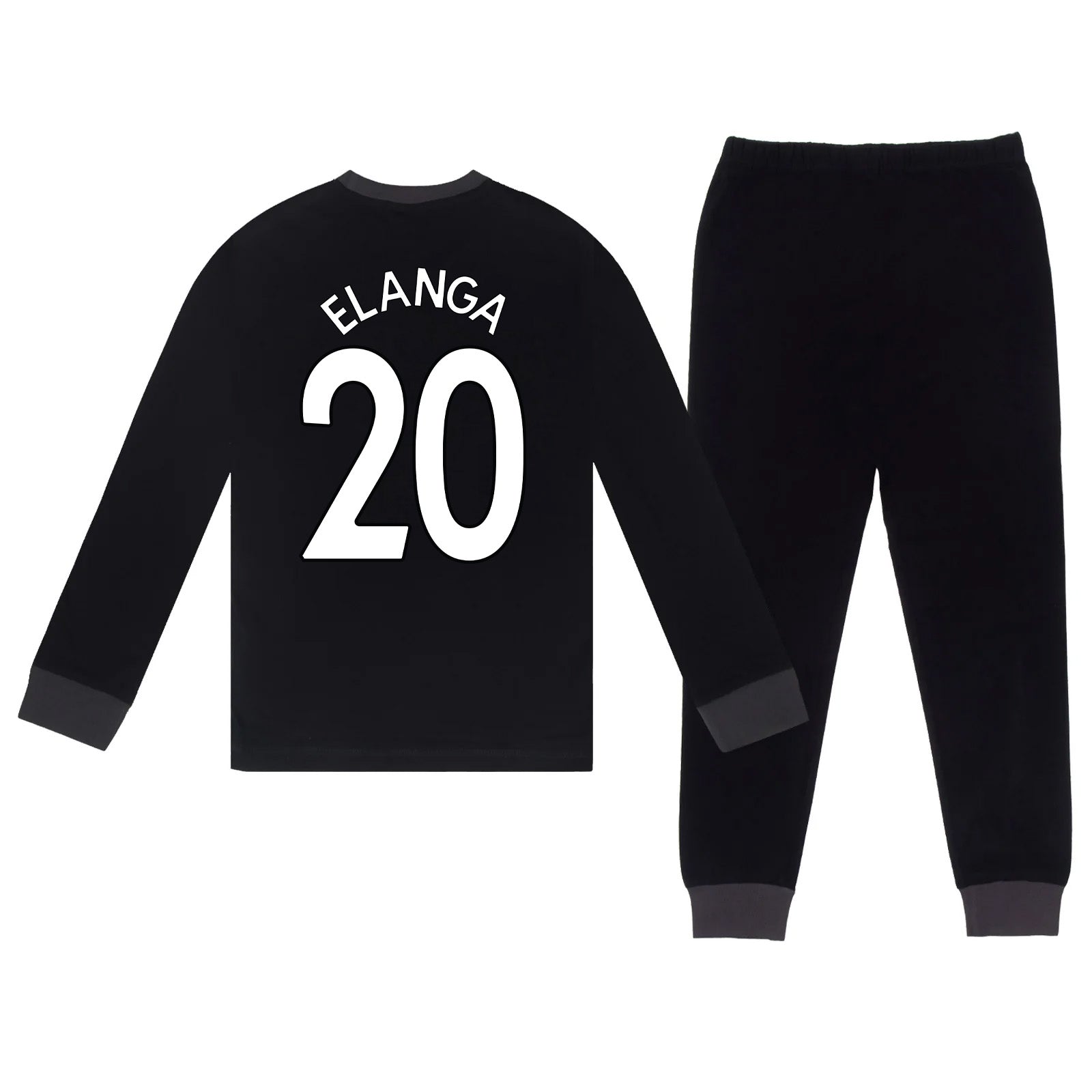 Newcastle Utd kids long pyjamas in black with long sleeve top with graphic crest with long legged bottoms