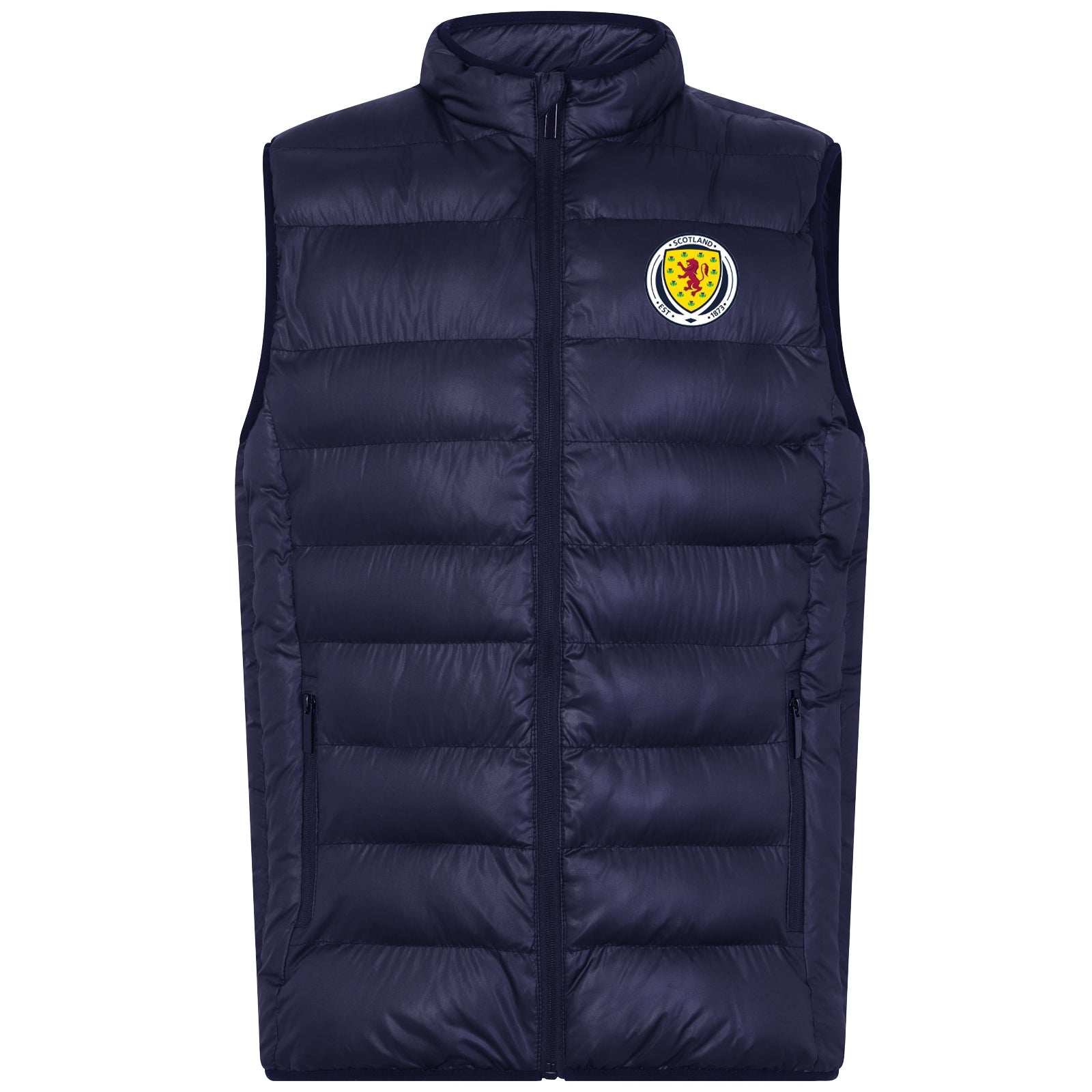 Scotland FA gilet for adults in navy blue with national crest print to chest.