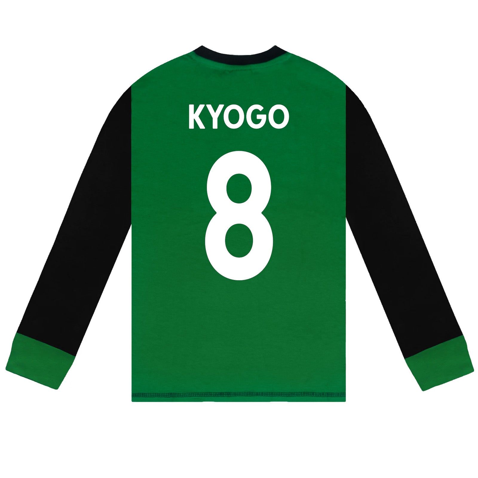 Celtic kids long pyjamas in green. Long sleeve top with graphic and club crest. Long legged bottoms with crest.