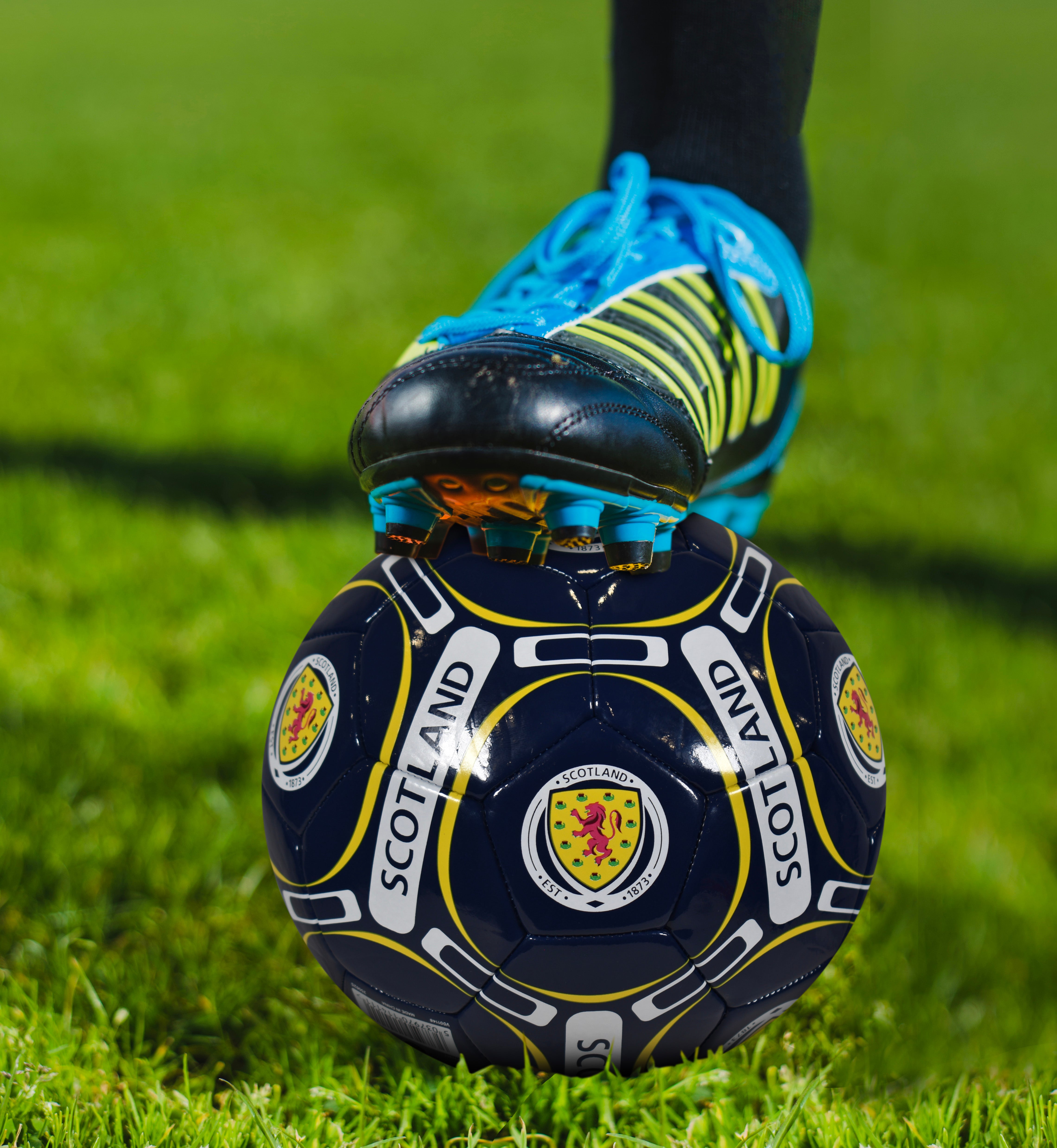 Scotland size 4 navy & yellow football with Scotland FA crest & text.