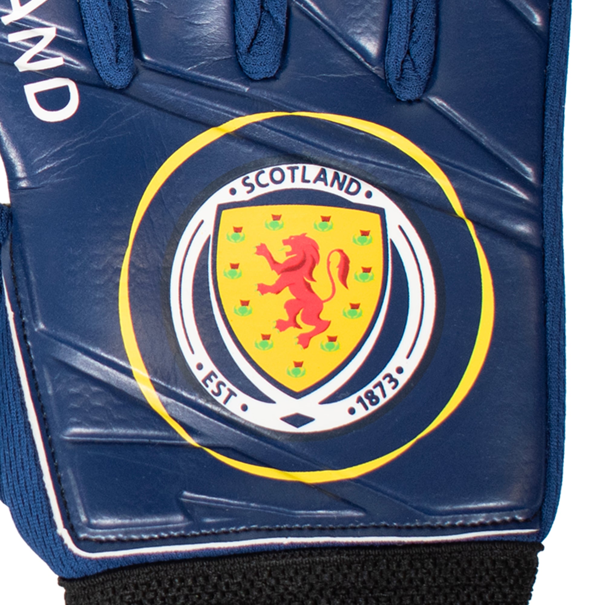 Scotland navy blue goalkeeper gloves with Scotland crest & text print to each glove