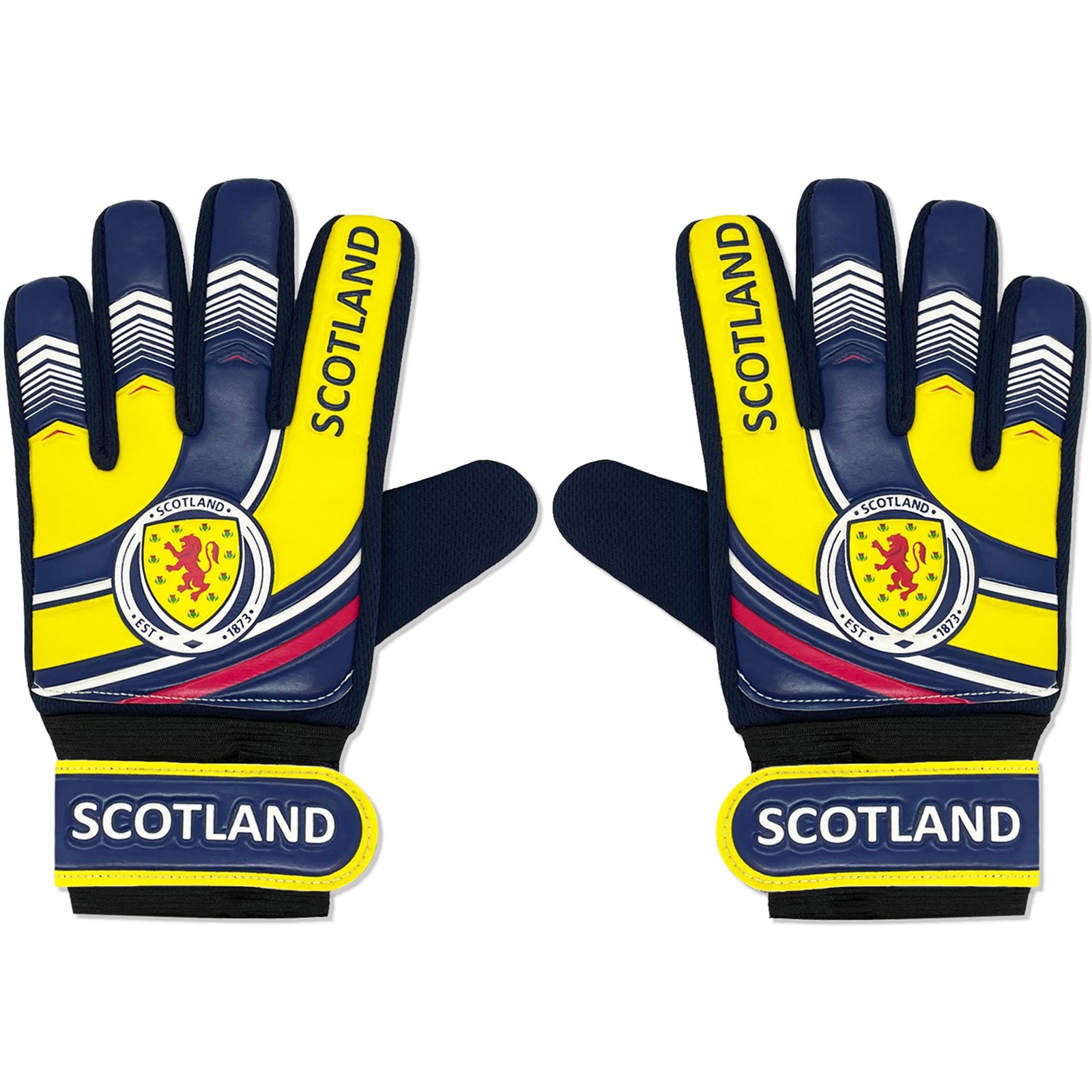Scotland navy blue goalkeeper gloves with Scotland crest & text print to each glove