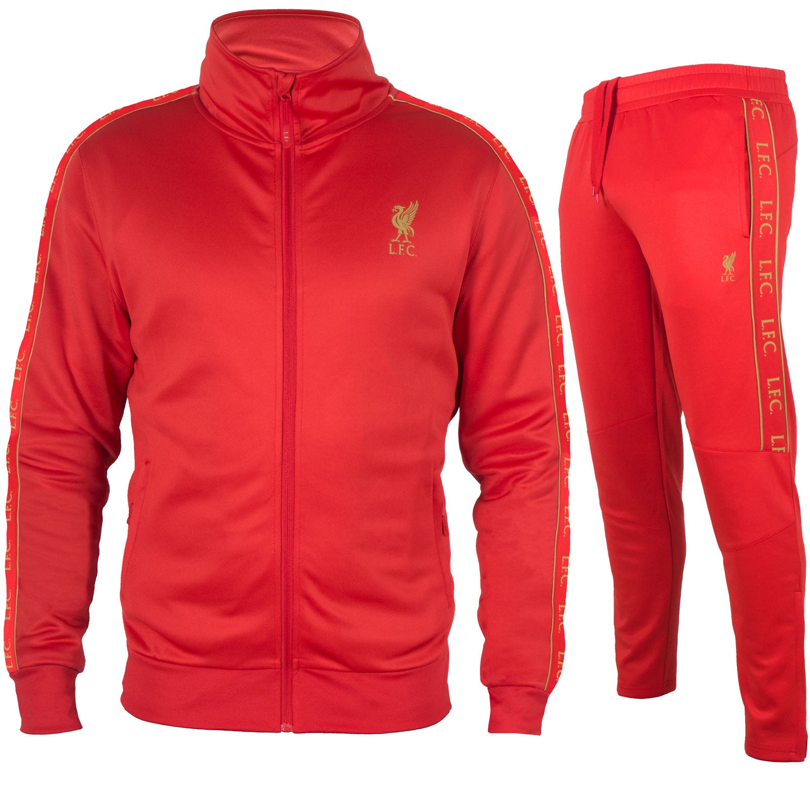 Liverpool adults tracksuit in black with club crest to chest and left thigh